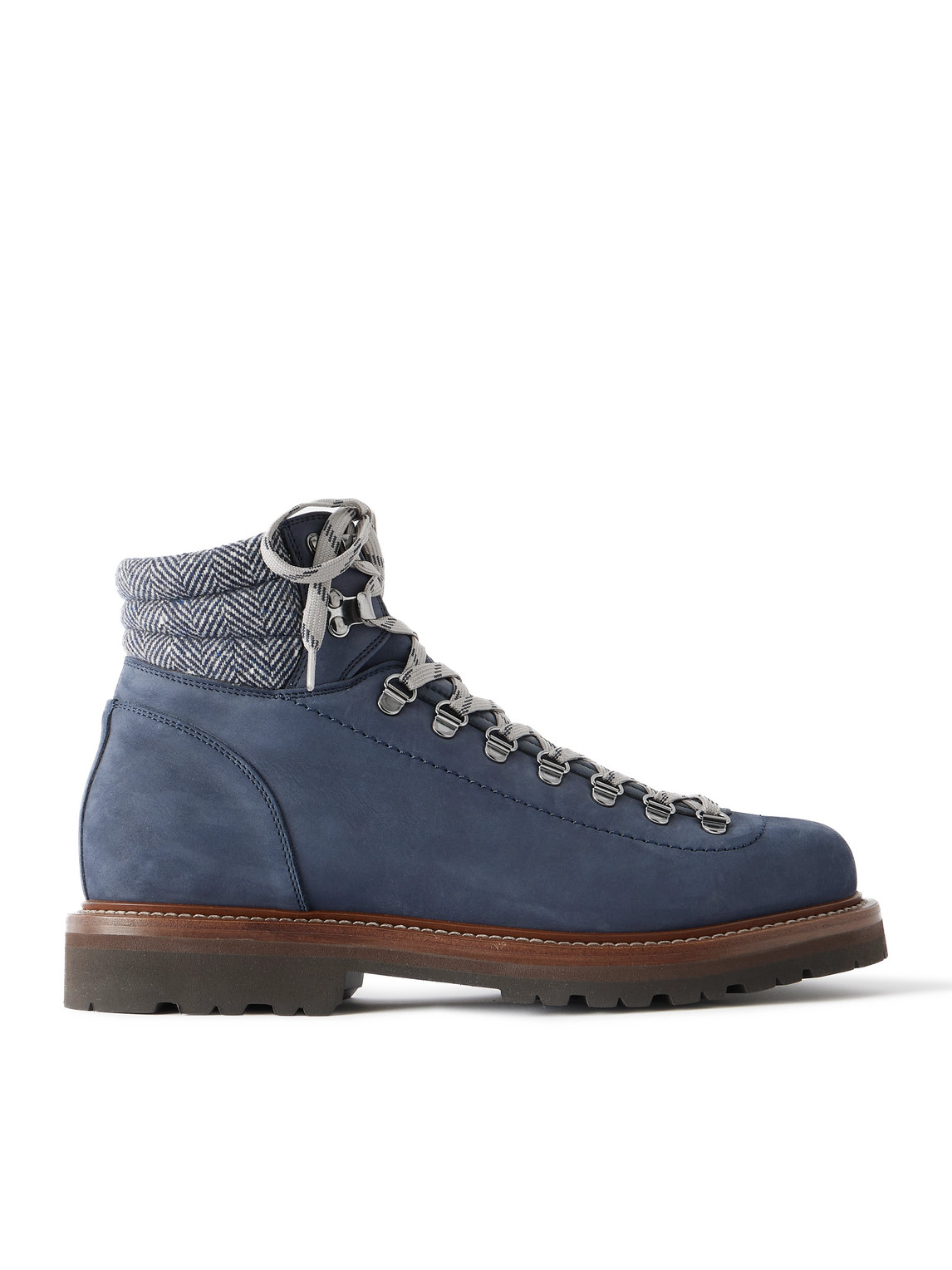 Brunello Cucinelli Flannel-trimmed Nubuck Boots In Blue