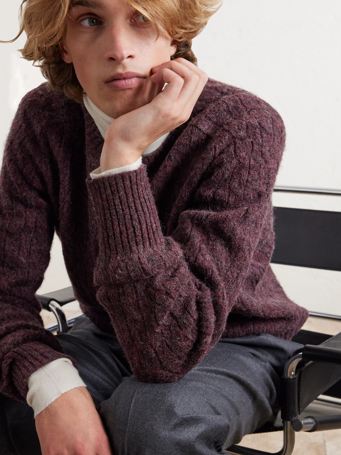 Sid Mashburn Cable-knit Wool Sweater In Purple