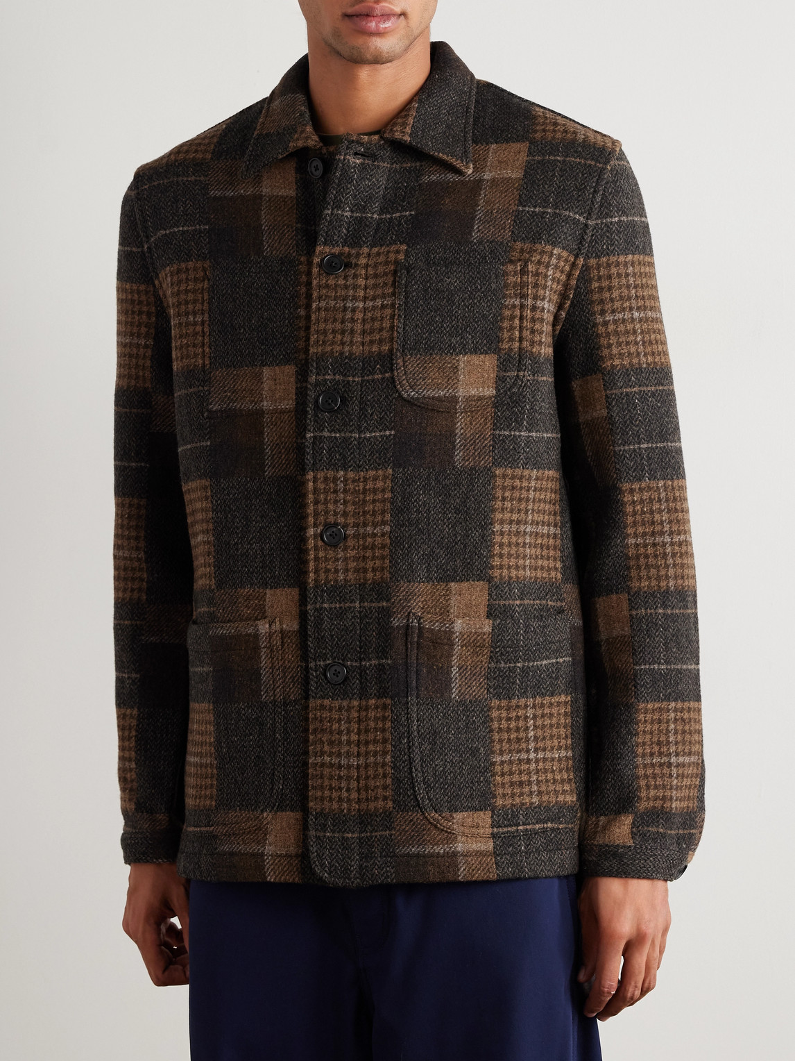 Sid Mashburn Checked Wool-flannel Overshirt In Brown