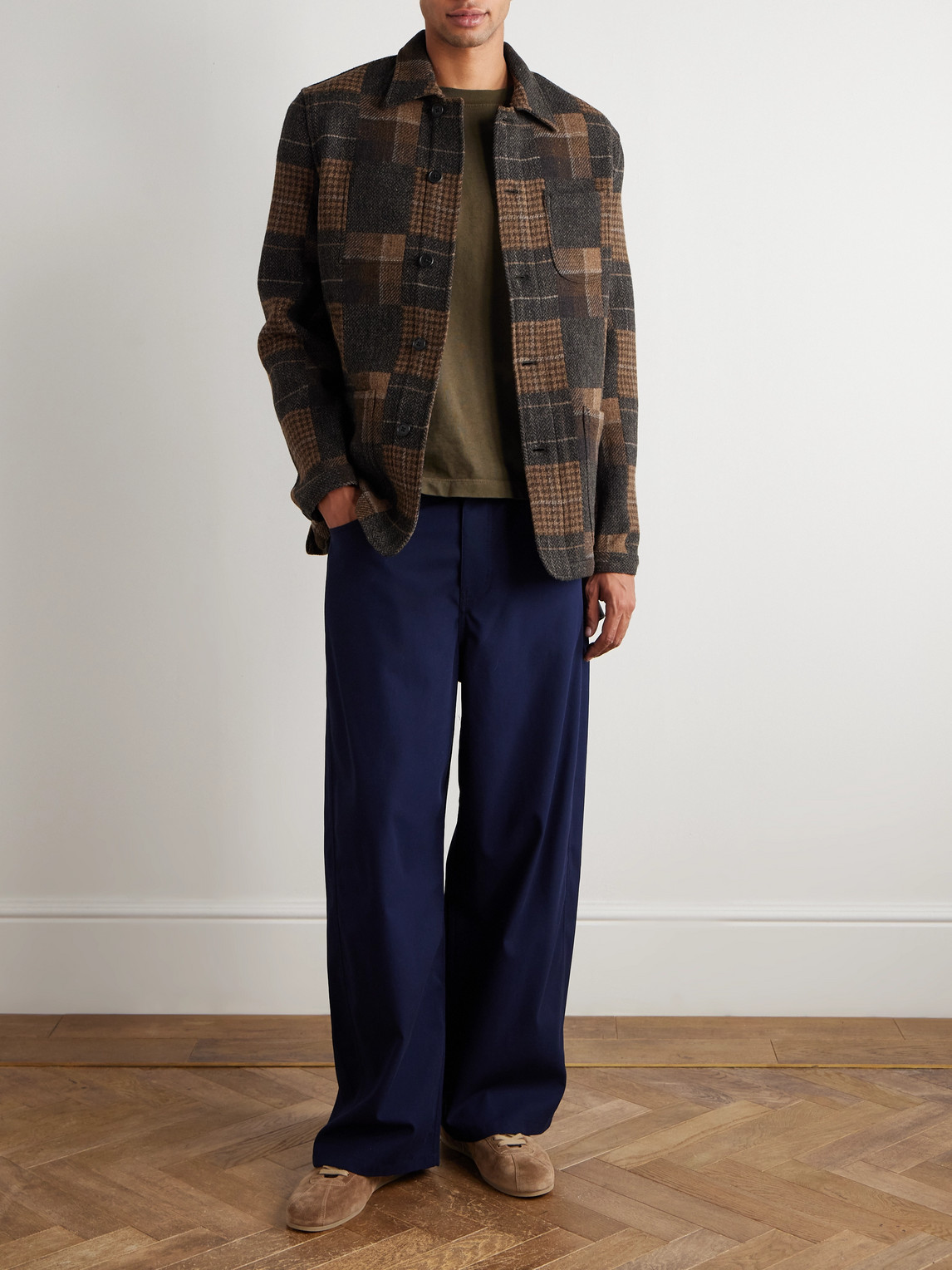 Sid Mashburn Checked Wool-flannel Overshirt In Brown