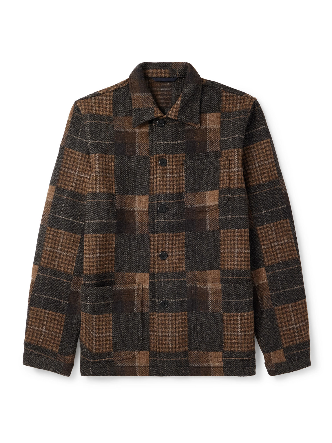 Sid Mashburn Checked Wool-flannel Overshirt In Brown