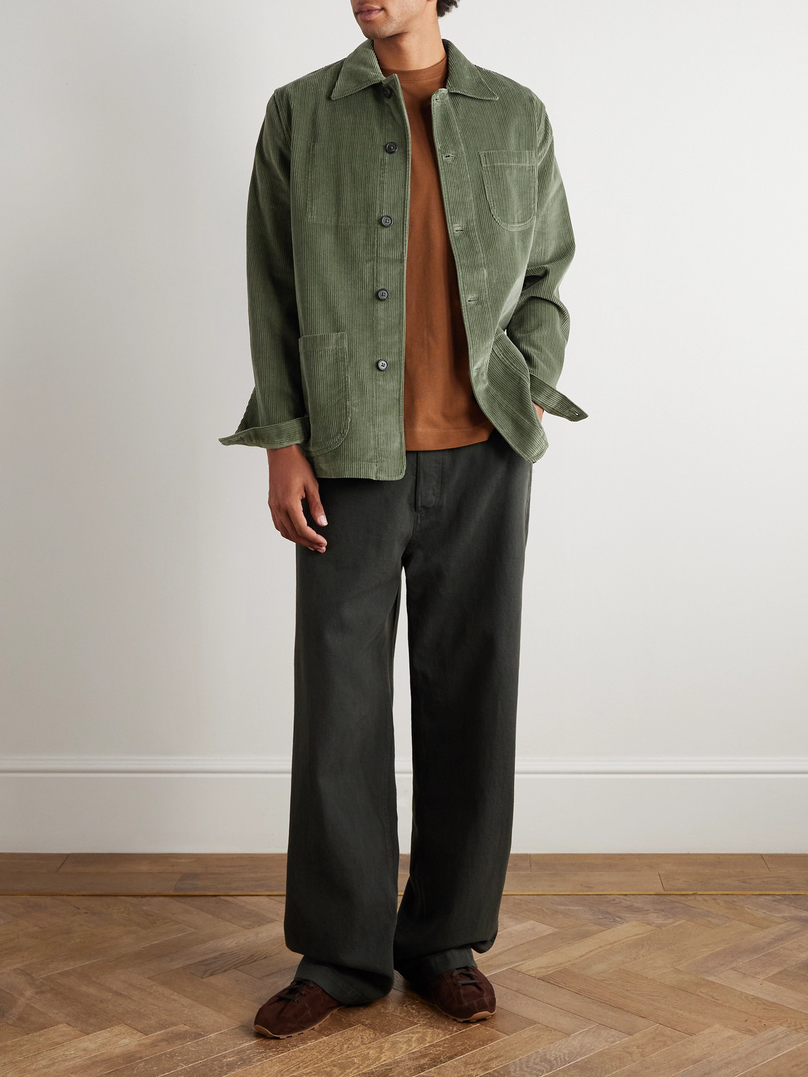 Sid Mashburn Cotton-corduroy Overshirt In Green
