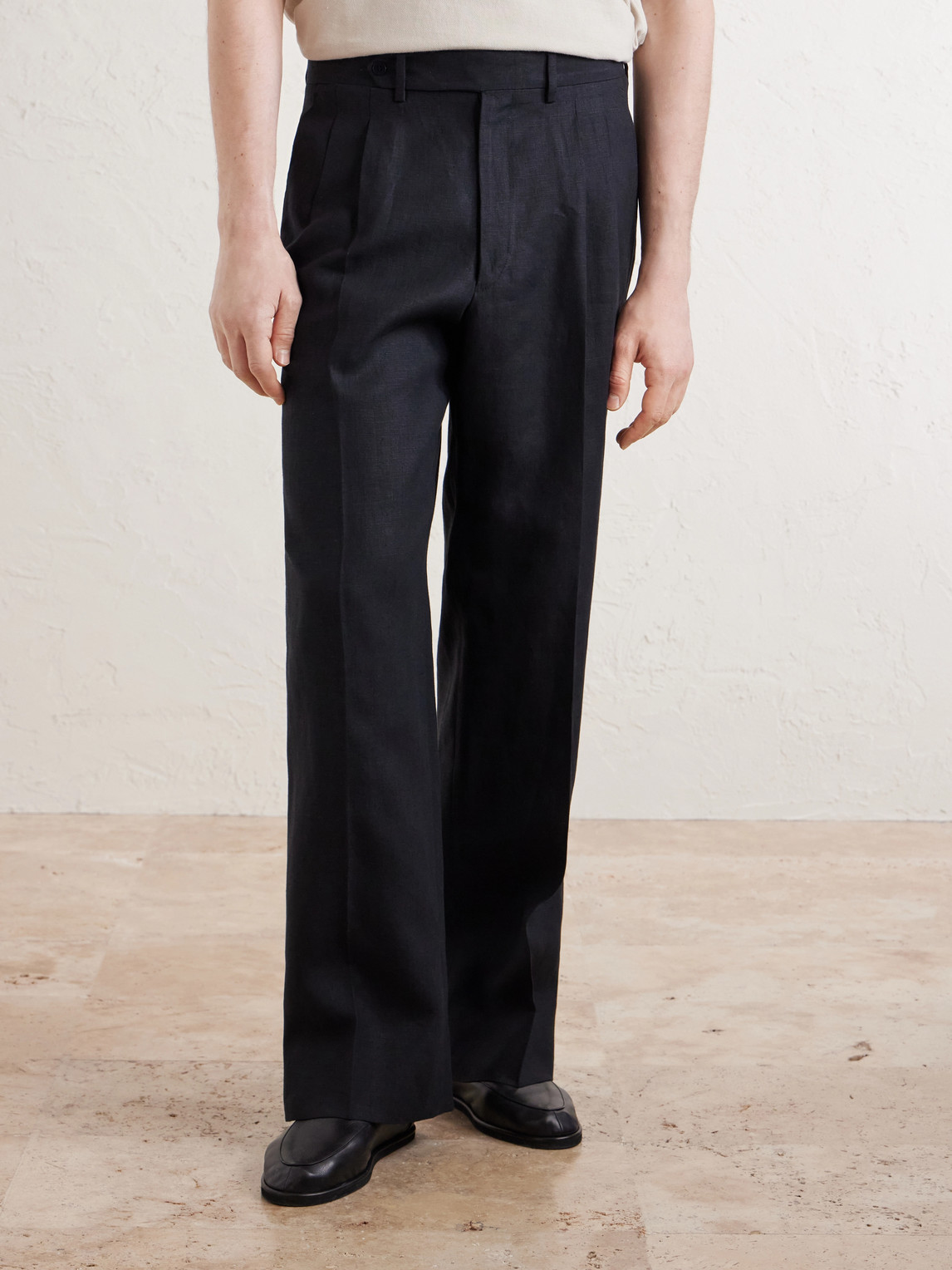  Stòffa - Wide-leg Pleated Linen Trousers - Men - Black - It 48 