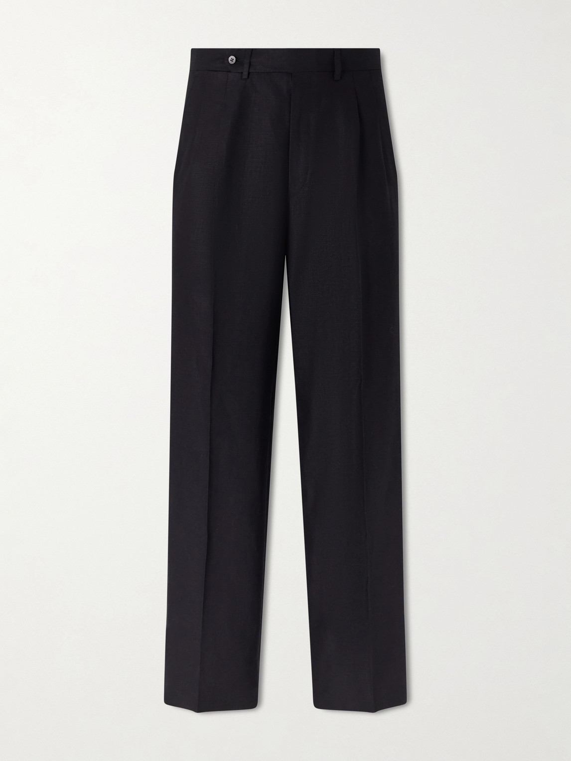 Stòffa Wide-leg Pleated Linen Trousers In Black
