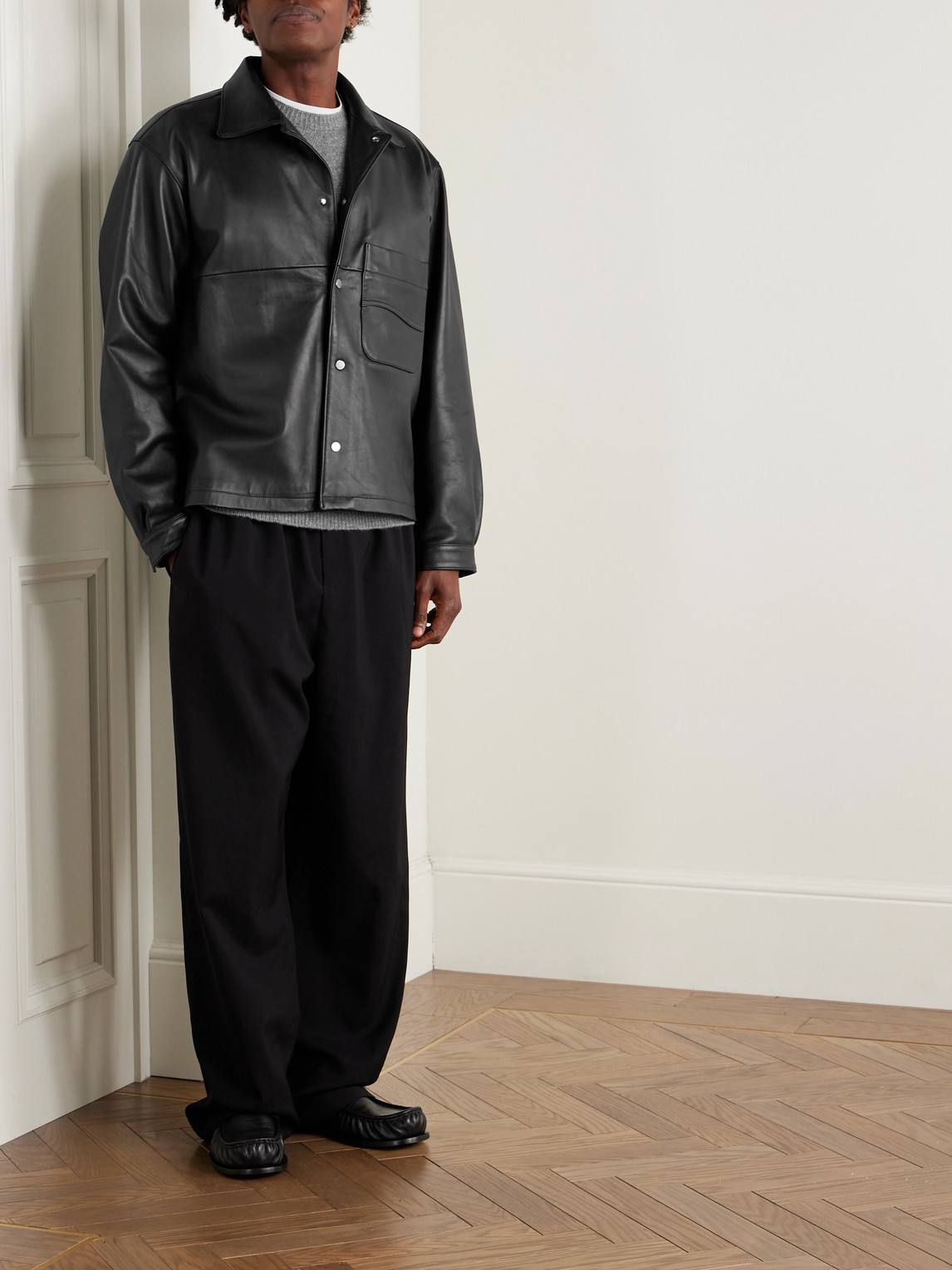 Stòffa Wave Leather Jacket In Black