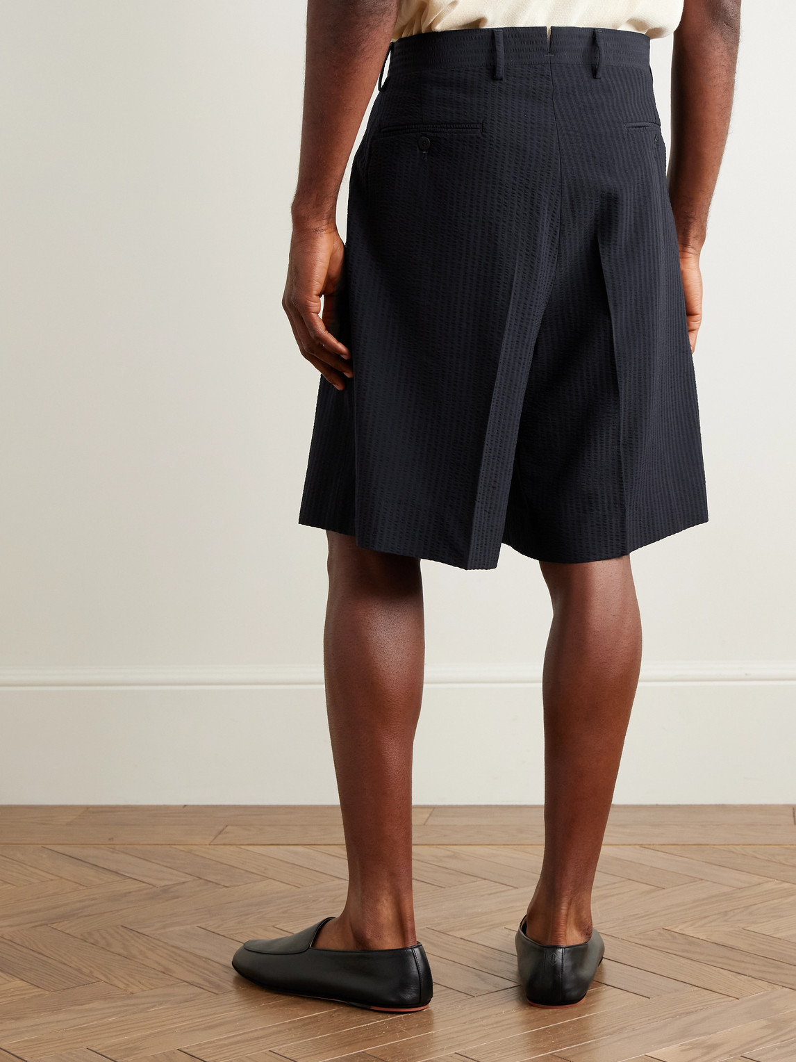  Stòffa - Pleated Wool-seersucker Shorts - Men - Blue - It 46 