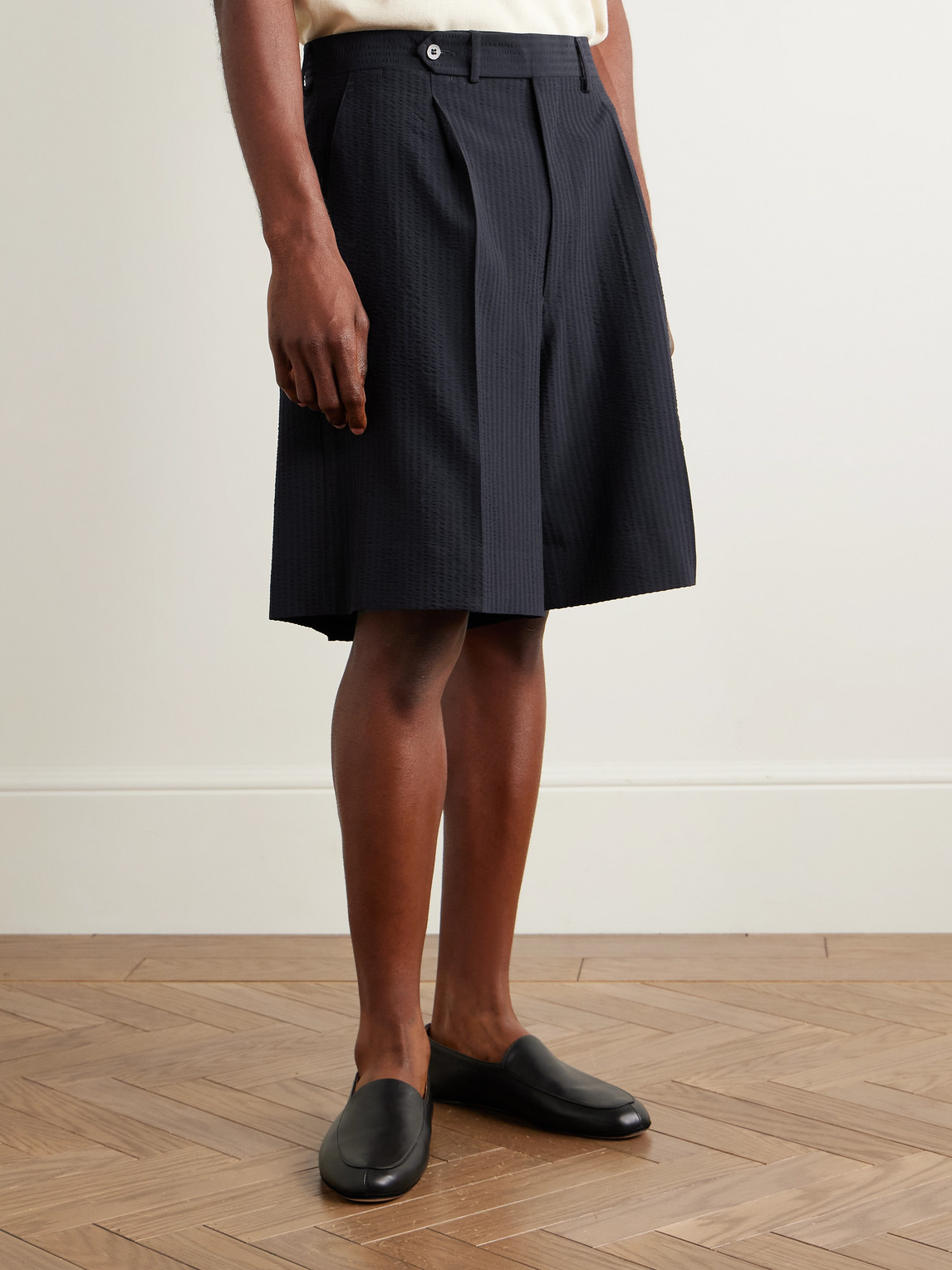  Stòffa - Pleated Wool-seersucker Shorts - Men - Blue - It 46 