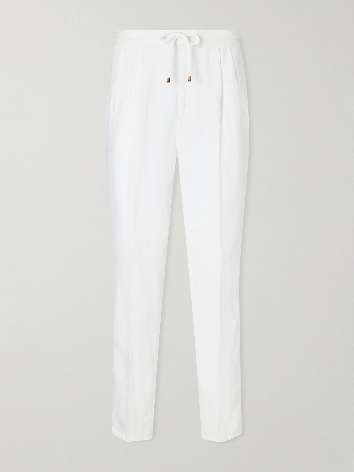 Brunello Cucinelli Tapered Pleated Linen-Twill Drawstring Trousers - Men