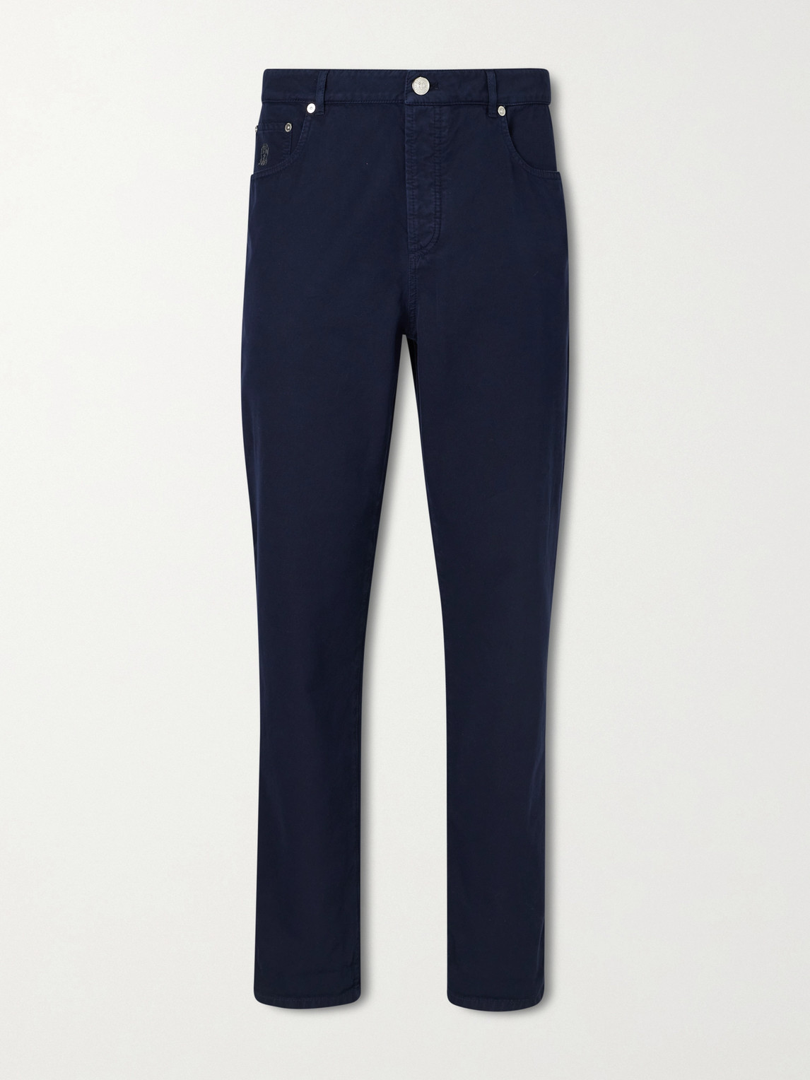 Brunello Cucinelli Logo- Embroidered Straight-Leg Cotton-Twill Trousers - Men