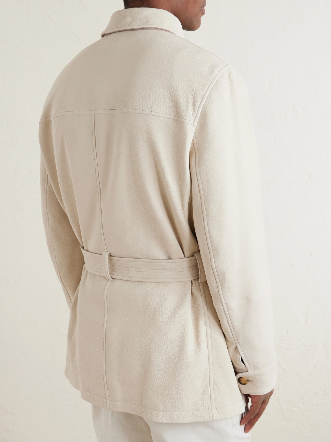  Brunello Cucinelli - Belted Leather Jacket - Men - Neutrals - S 