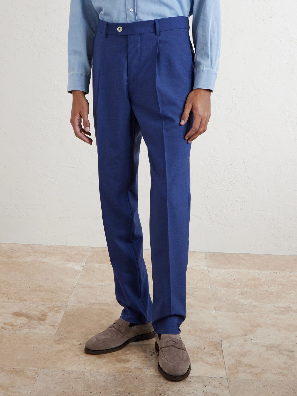  Brunello Cucinelli - Straight-leg Pleated Virgin Wool Suit Trousers - Men - Blue - It 46 