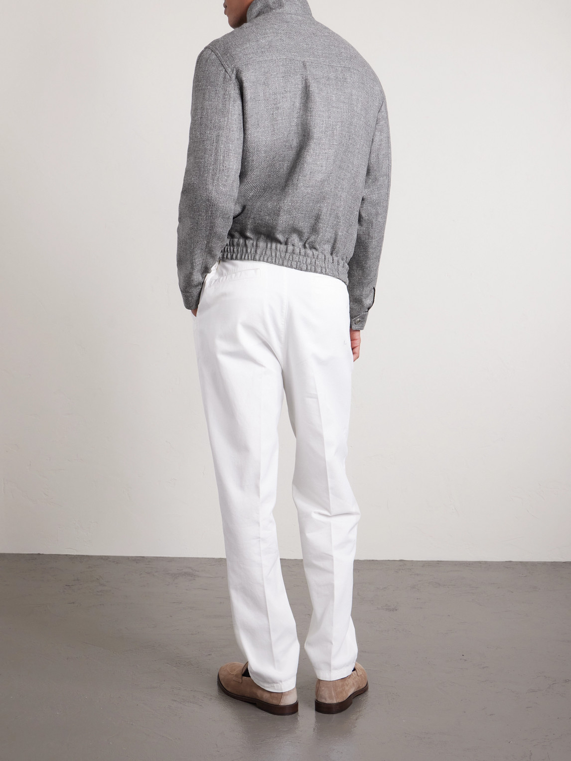 Brunello Cucinelli Stand Collar Hopsack Outerwear Jacket In Gray