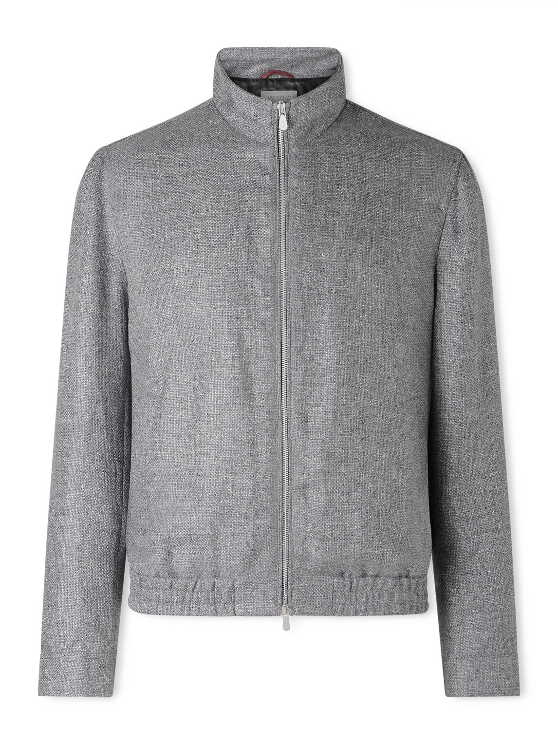 Brunello Cucinelli Stand Collar Hopsack Outerwear Jacket In Gray
