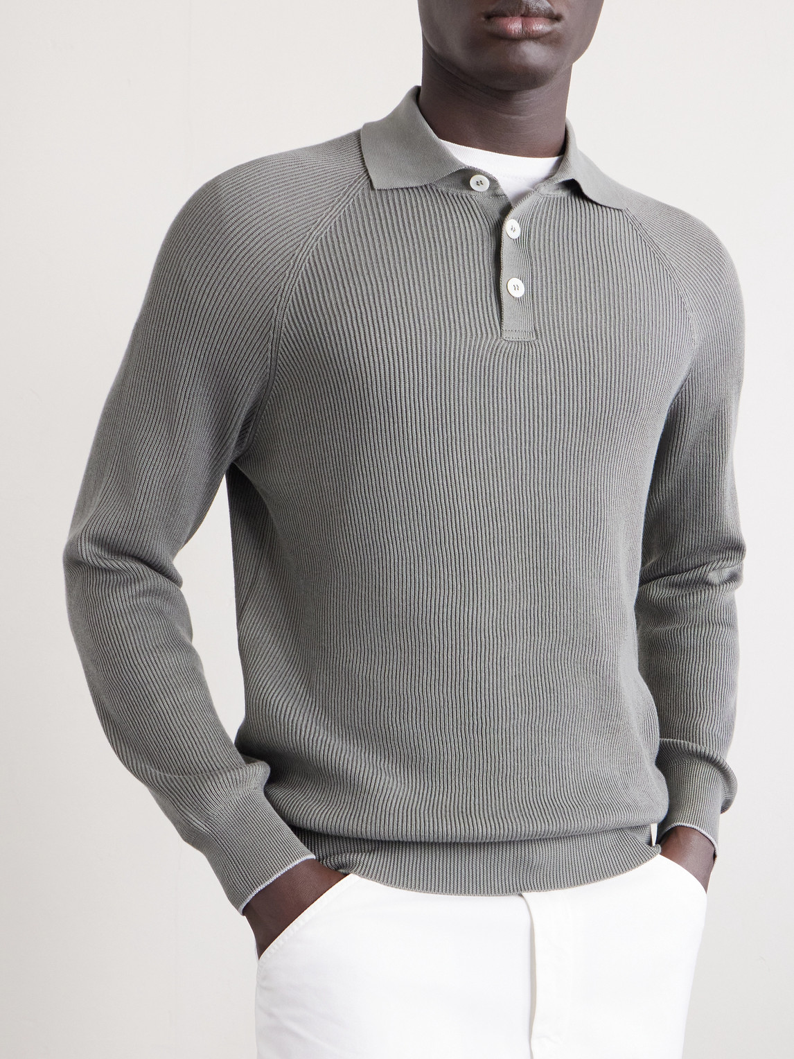 Brunello Cucinelli Ribbed Cotton Polo Shirt IT 56 | Thumbnail 3 Brunello Cucinelli Ribbed Cotton Polo Shirt IT 56 | Thumbnail 3
