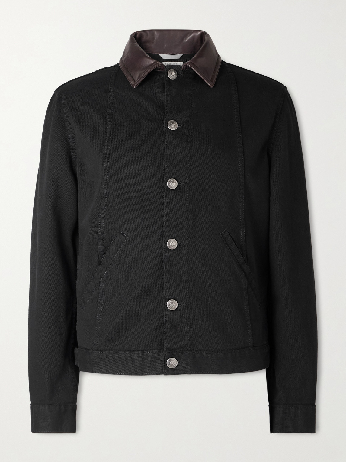 Brunello Cucinelli Leather-Trimmed Denim Jacket - Men