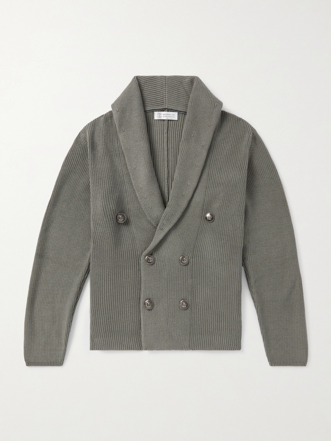 Brunello Cucinelli Shawl-Collar Double-Breasted Ribbed Cotton Cardigan - Men