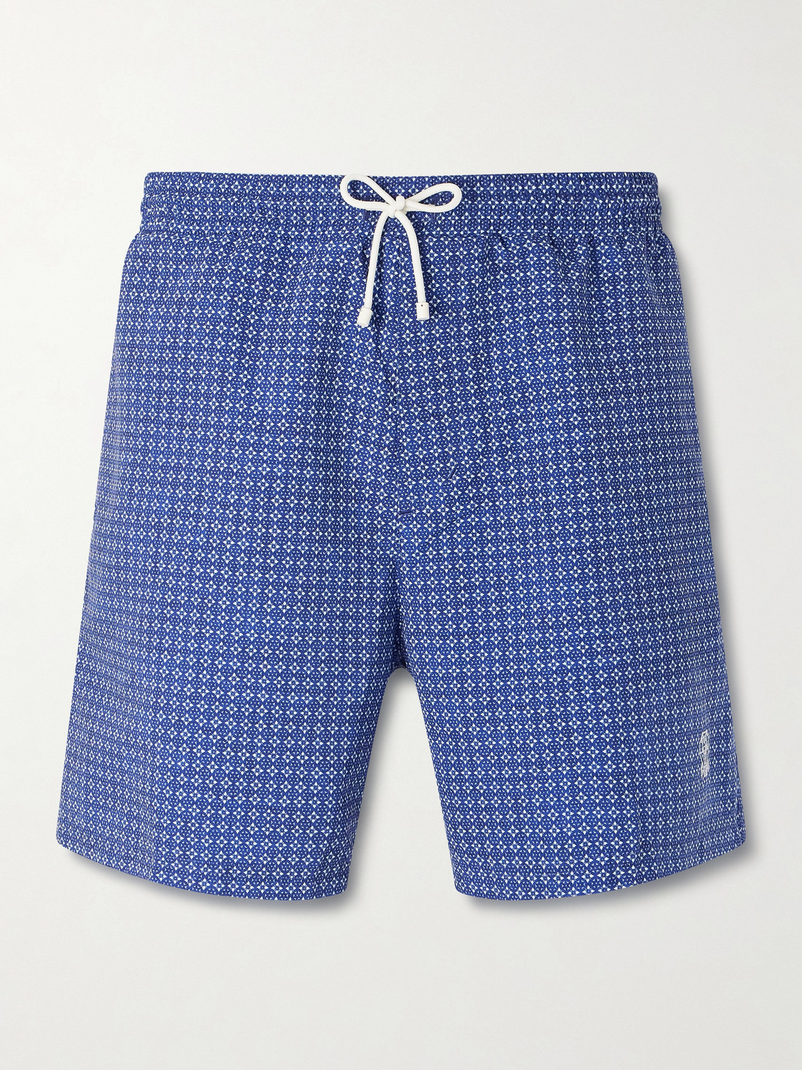 Brunello Cucinelli Straight-Leg Mid-Length Logo-Embroidered Printed Swim Shorts - Men