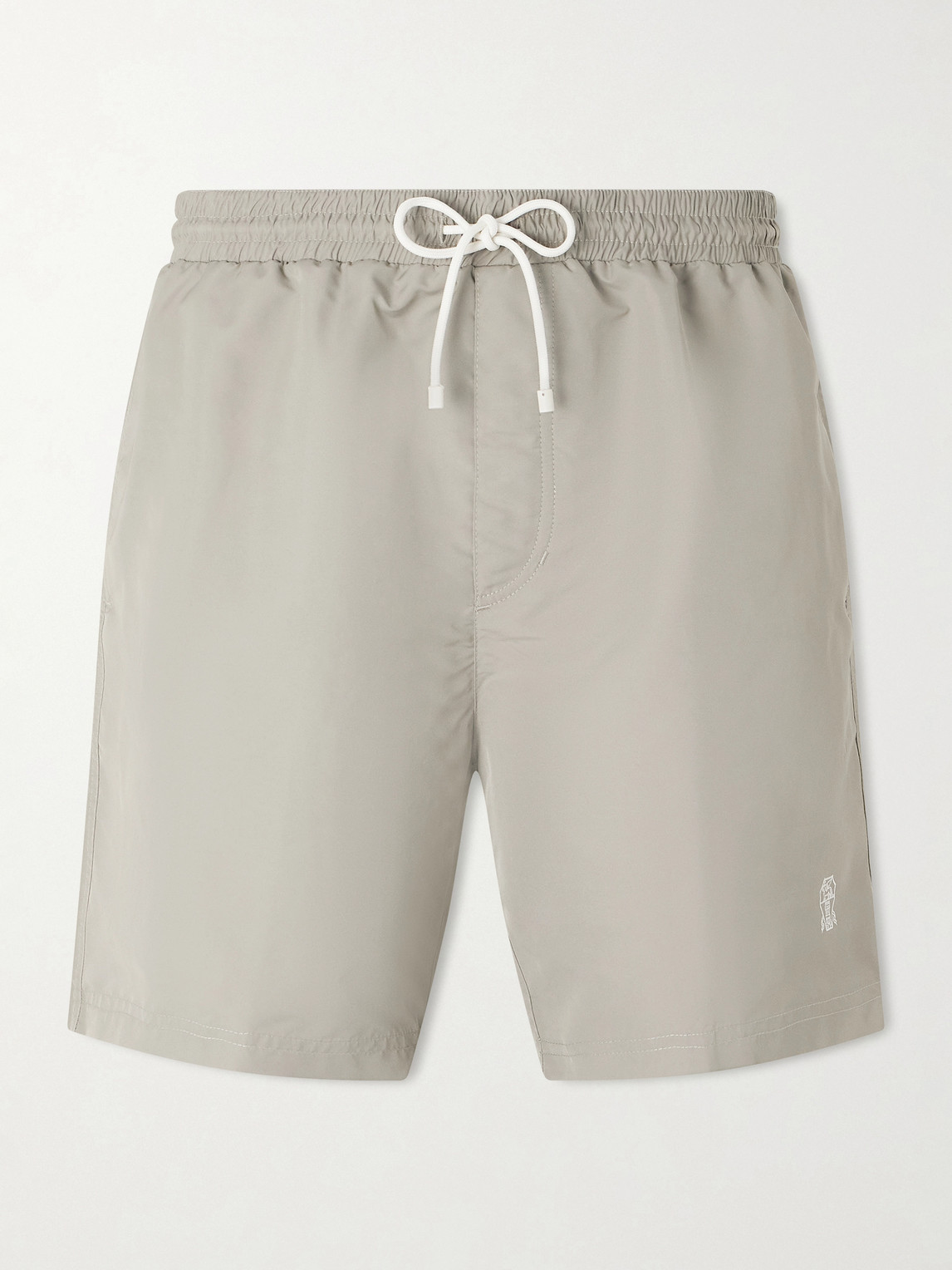 Brunello Cucinelli Straight-Leg Mid-Length Logo-Embroidered Swim Shorts - Men