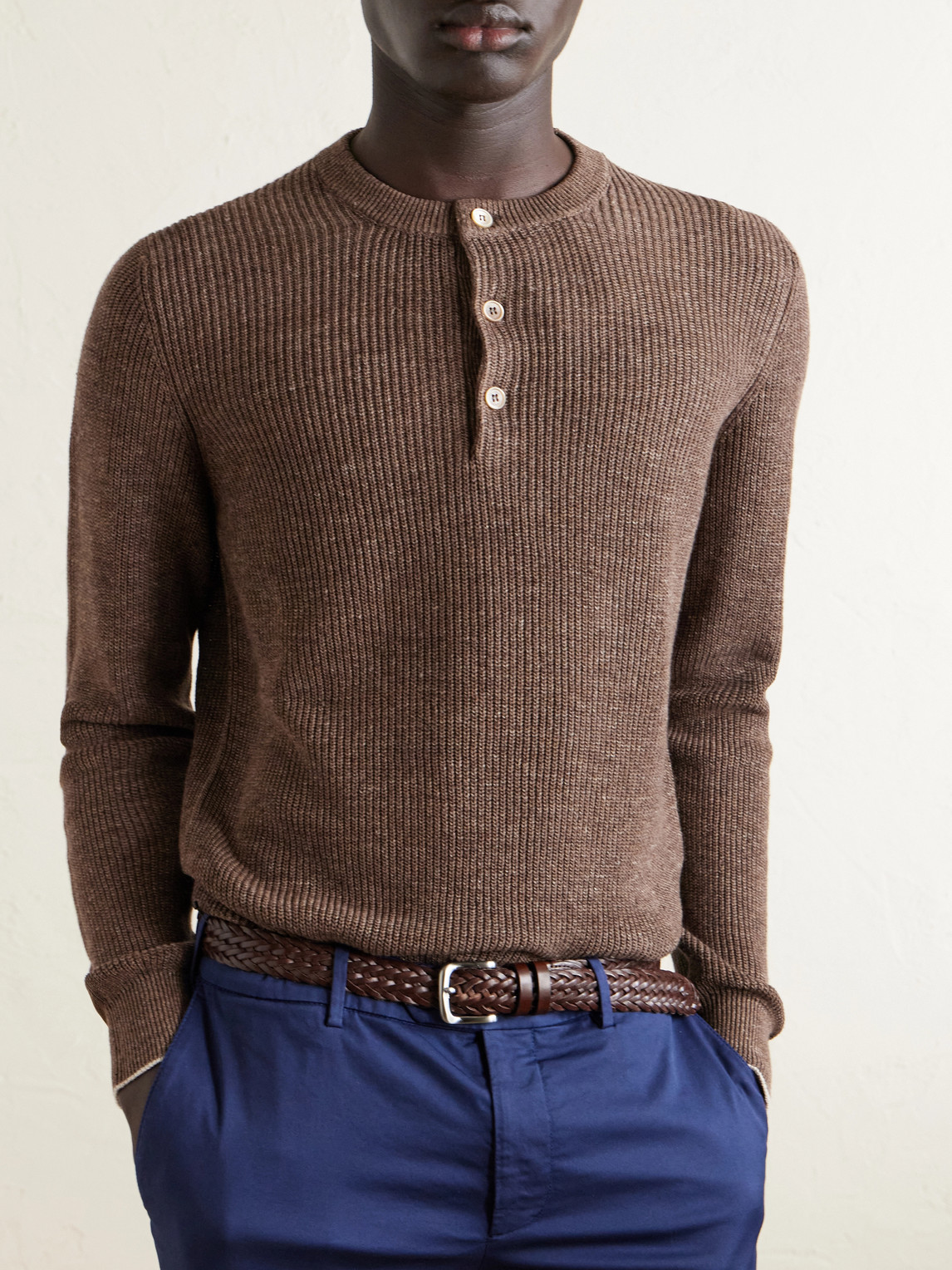 And Cotton-Blend Henley Sweater
