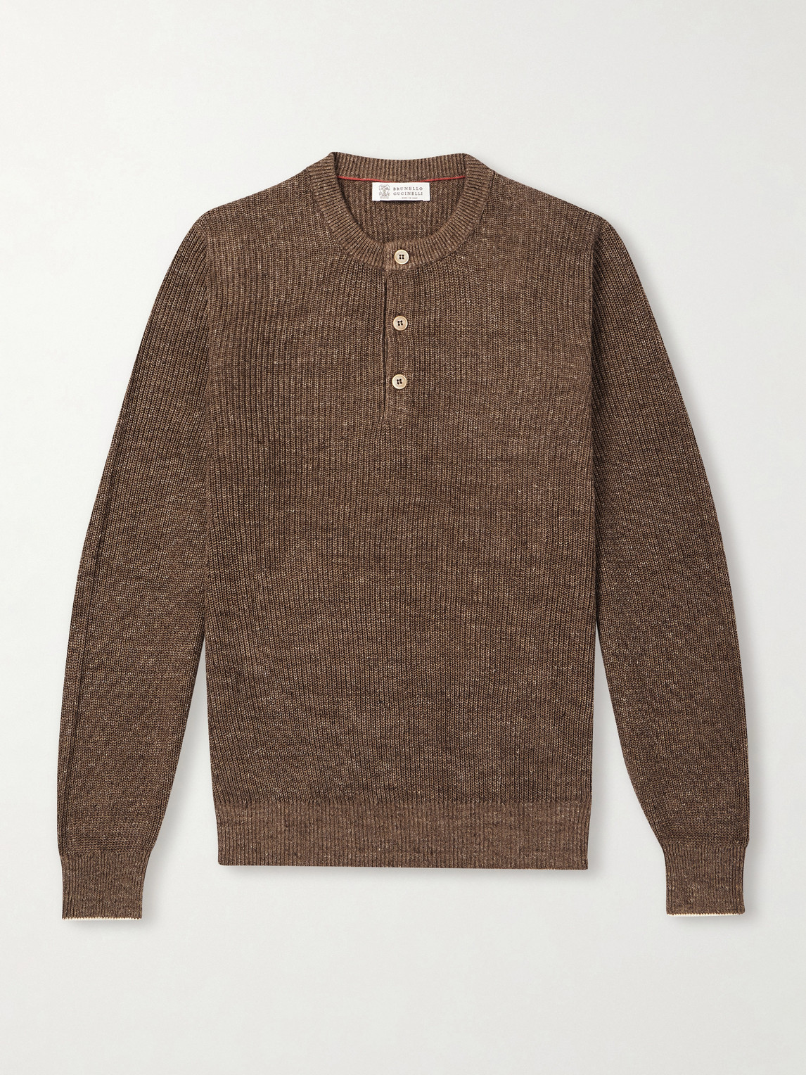 Brunello Cucinelli Ribbed Linen and Cotton-Blend Henley Sweater IT 48