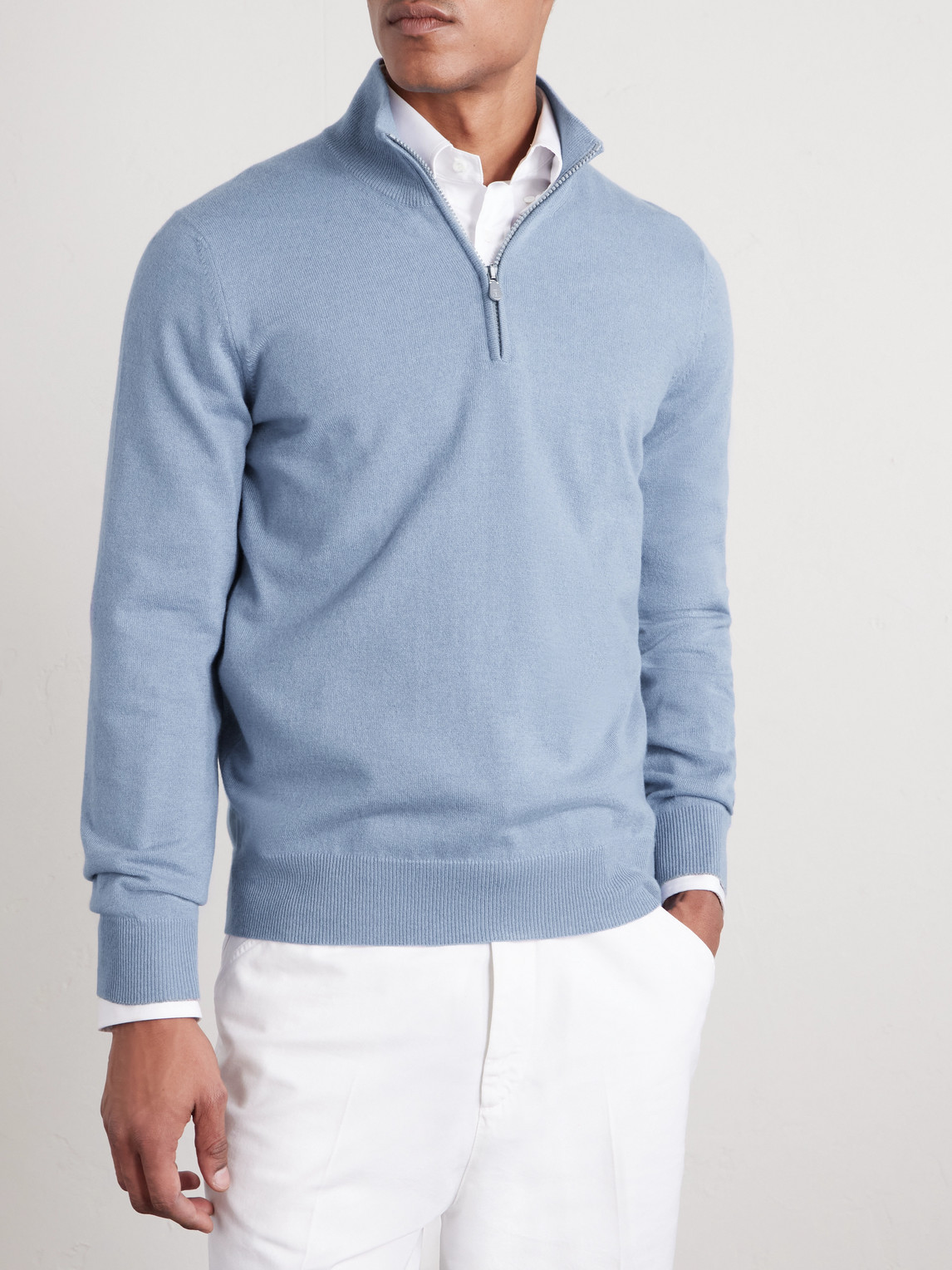  Brunello Cucinelli - Cashmere Half-zip Sweater - Men - Blue - It 46 