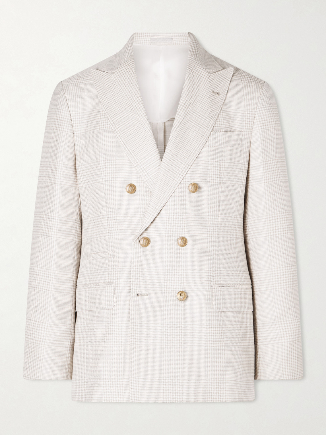Brunello Cucinelli Double-Breasted Prince of Wales Checked Wool-Blend Blazer - Men