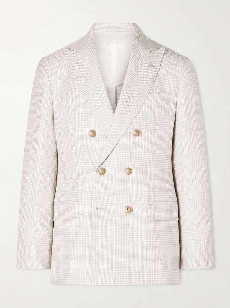 BRUNELLO CUCINELLI Double-Breasted Prince of Wales Checked Wool-Blend Blazer