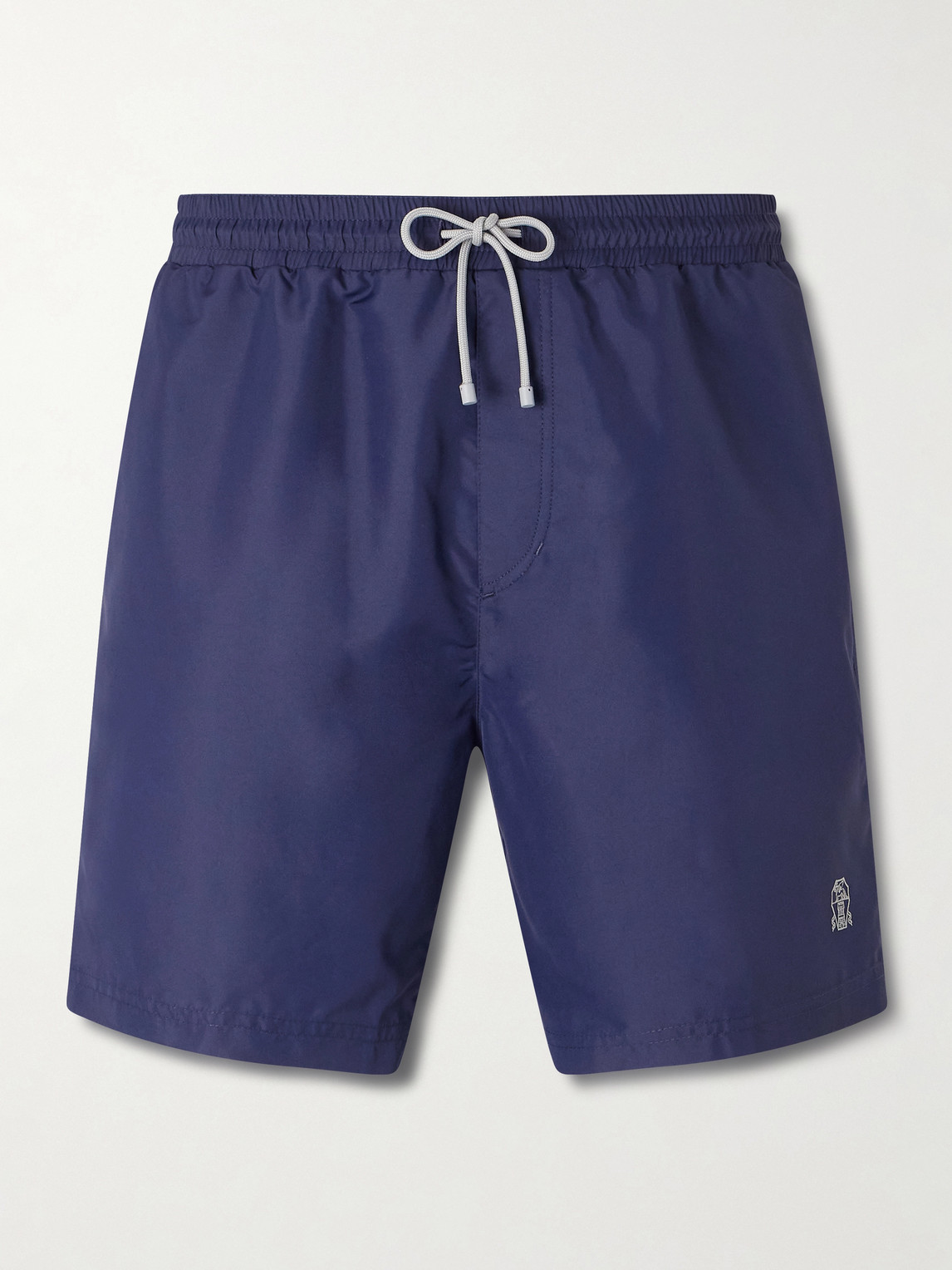 Brunello Cucinelli Straight-Leg Mid-Length Logo-Embroidered Swim Shorts - Men