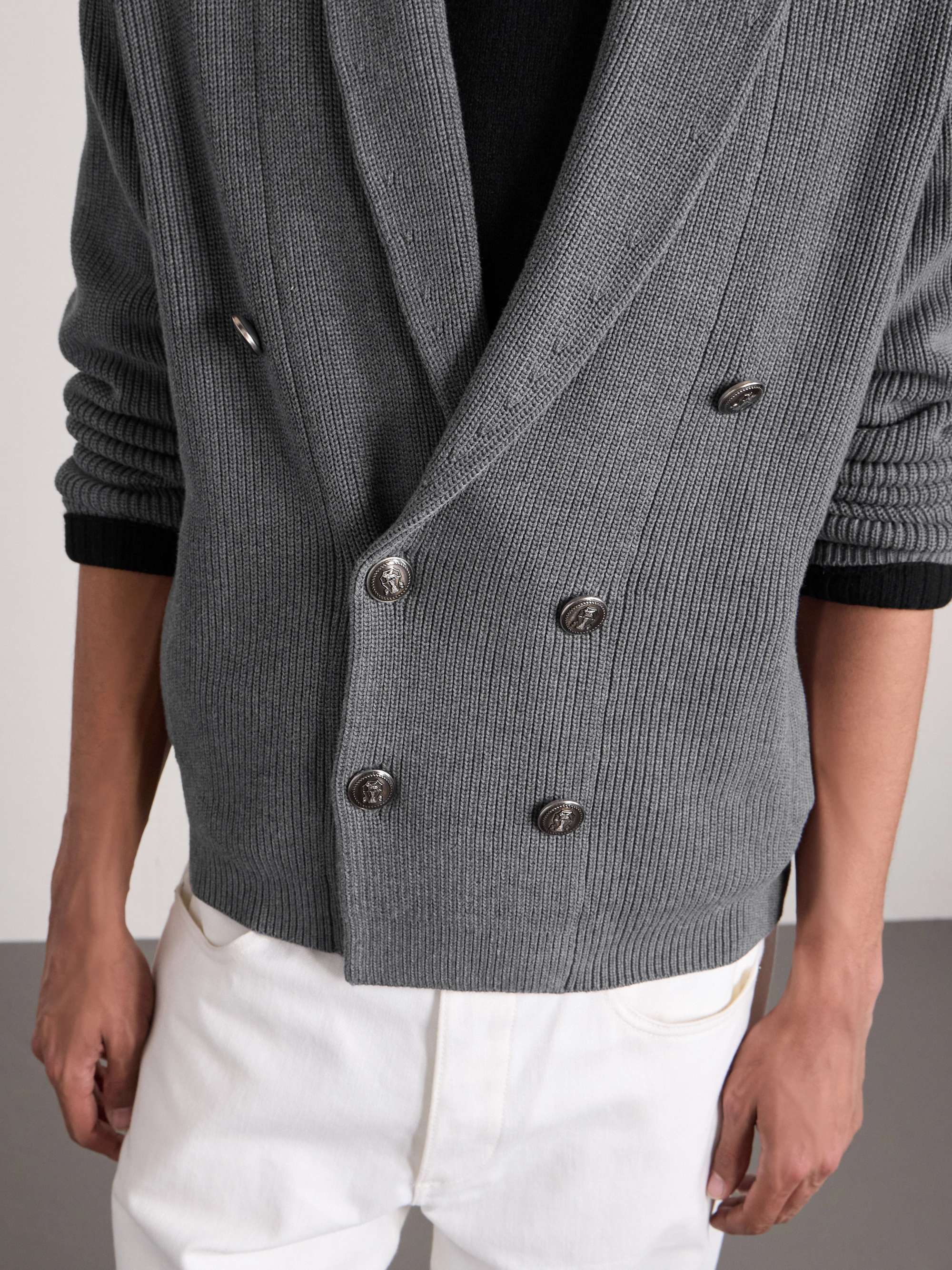 BRUNELLO CUCINELLI Shawl-Collar Double-Breasted Ribbed Cotton