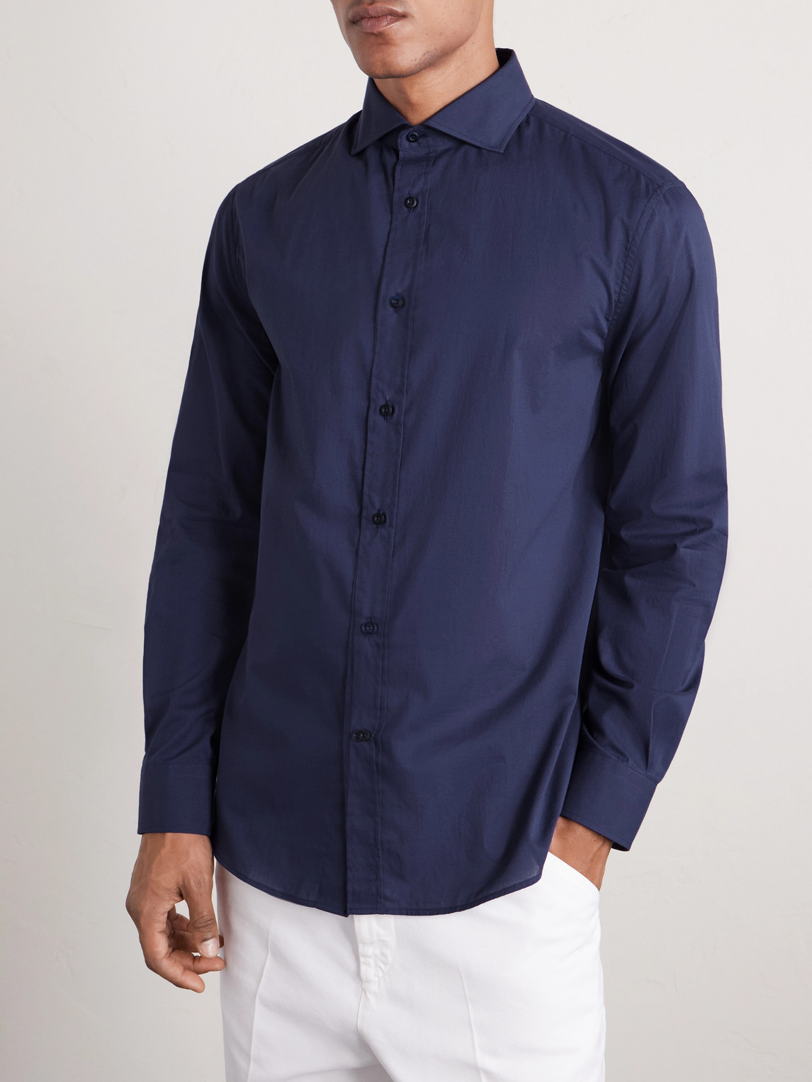 Cutaway-Collar Cotton Shirt