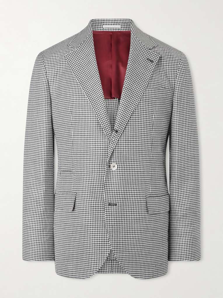 BRUNELLO CUCINELLI Houndstooth Wool, Linen and Silk-Blend Blazer
