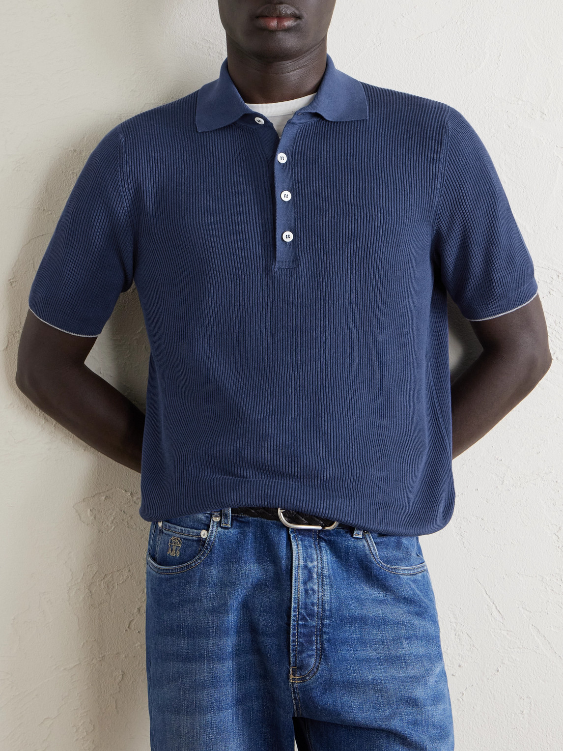 Ribbed Cotton Polo Shirt