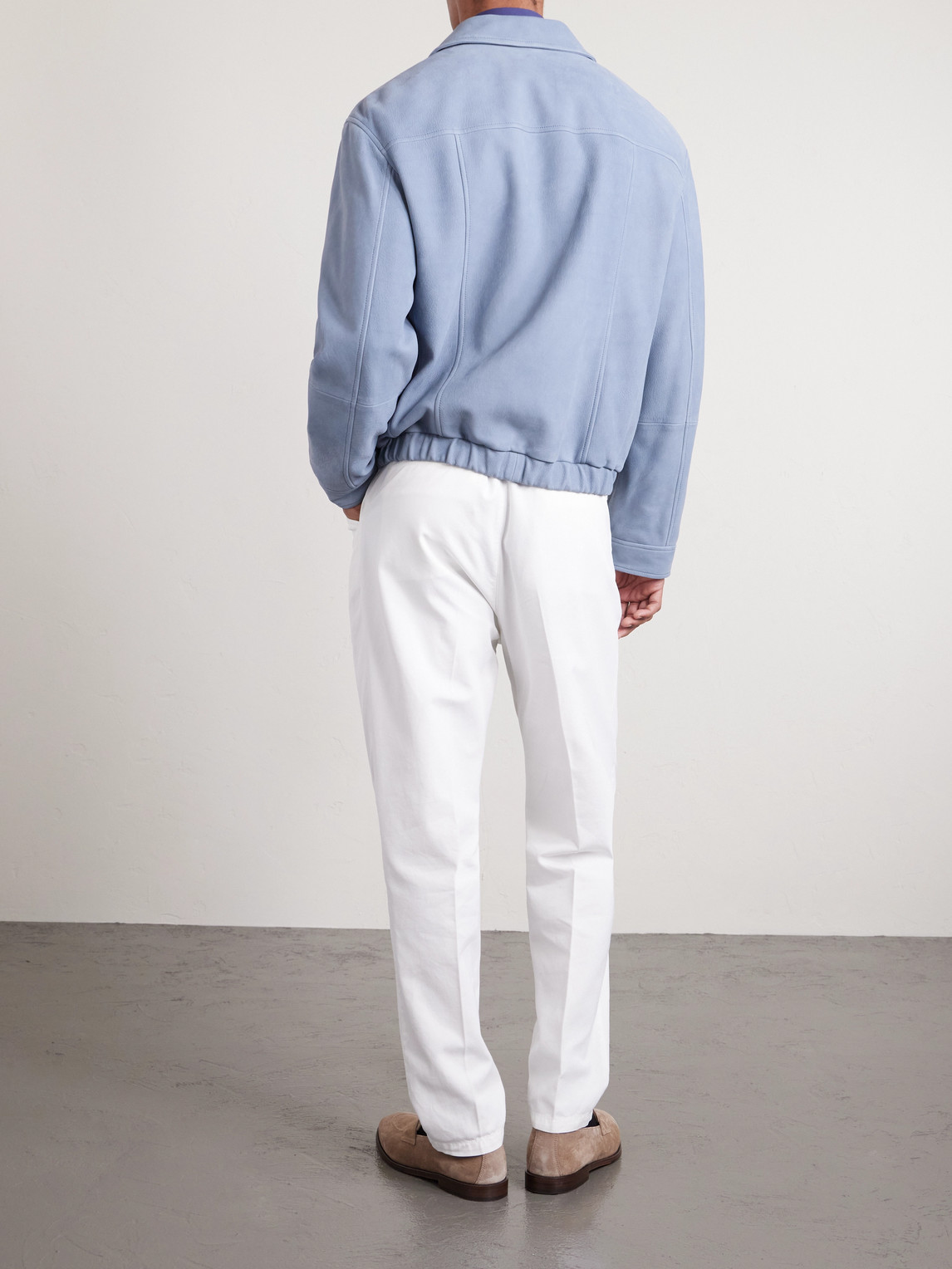 Brunello Cucinelli Leather Blouson Jacket In Blue