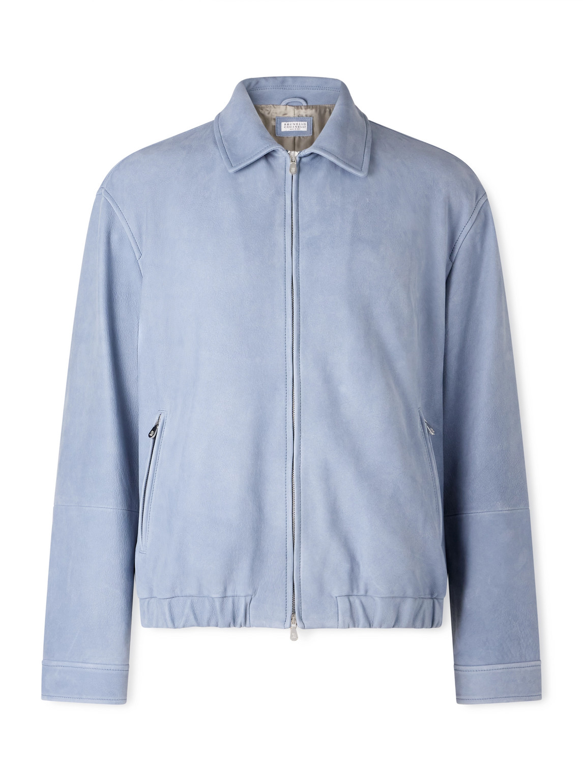 Brunello Cucinelli Leather Blouson Jacket In Blue