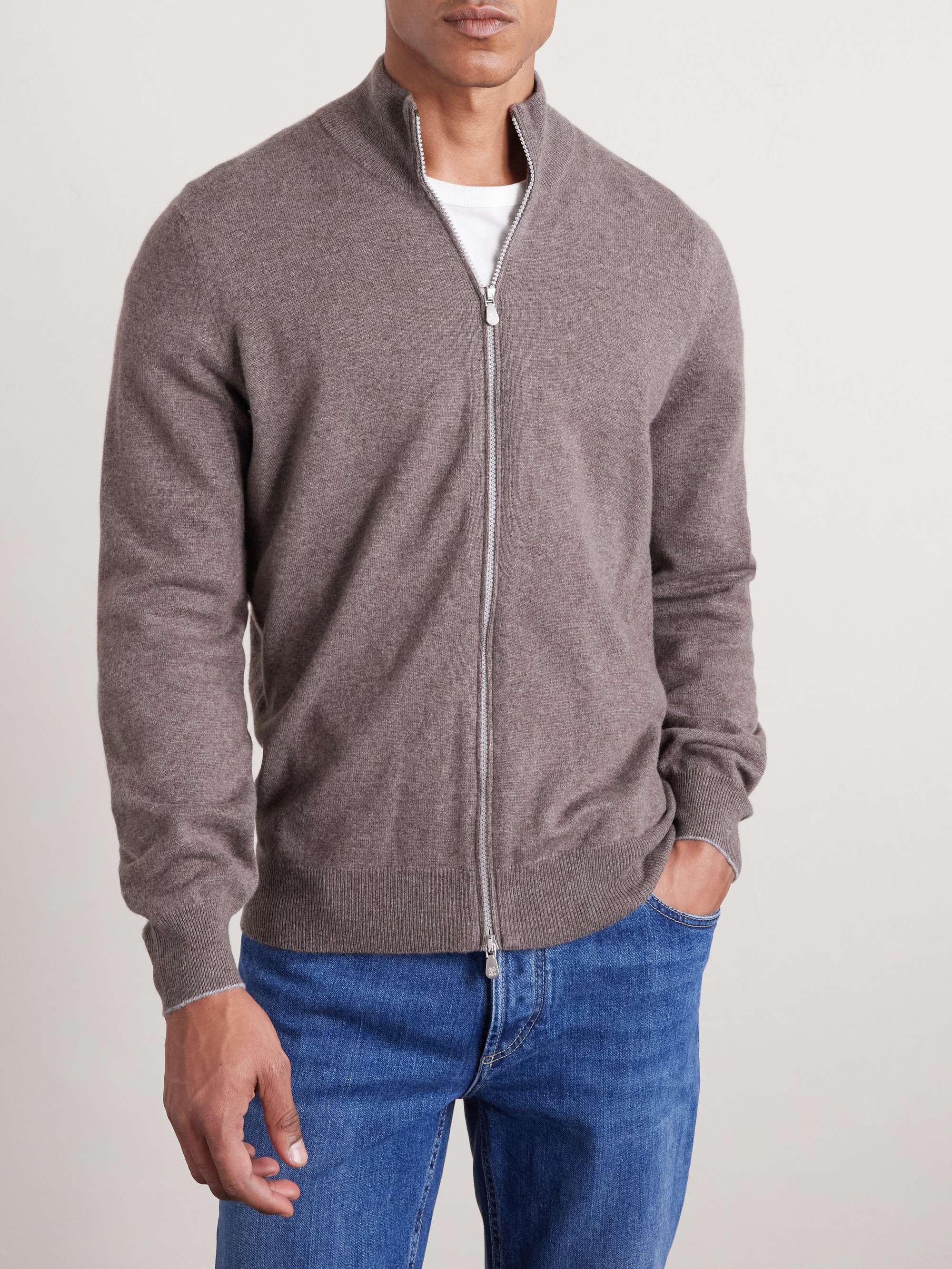 BRUNELLO CUCINELLI كنزة رياضية بسحّاب من الكشمير