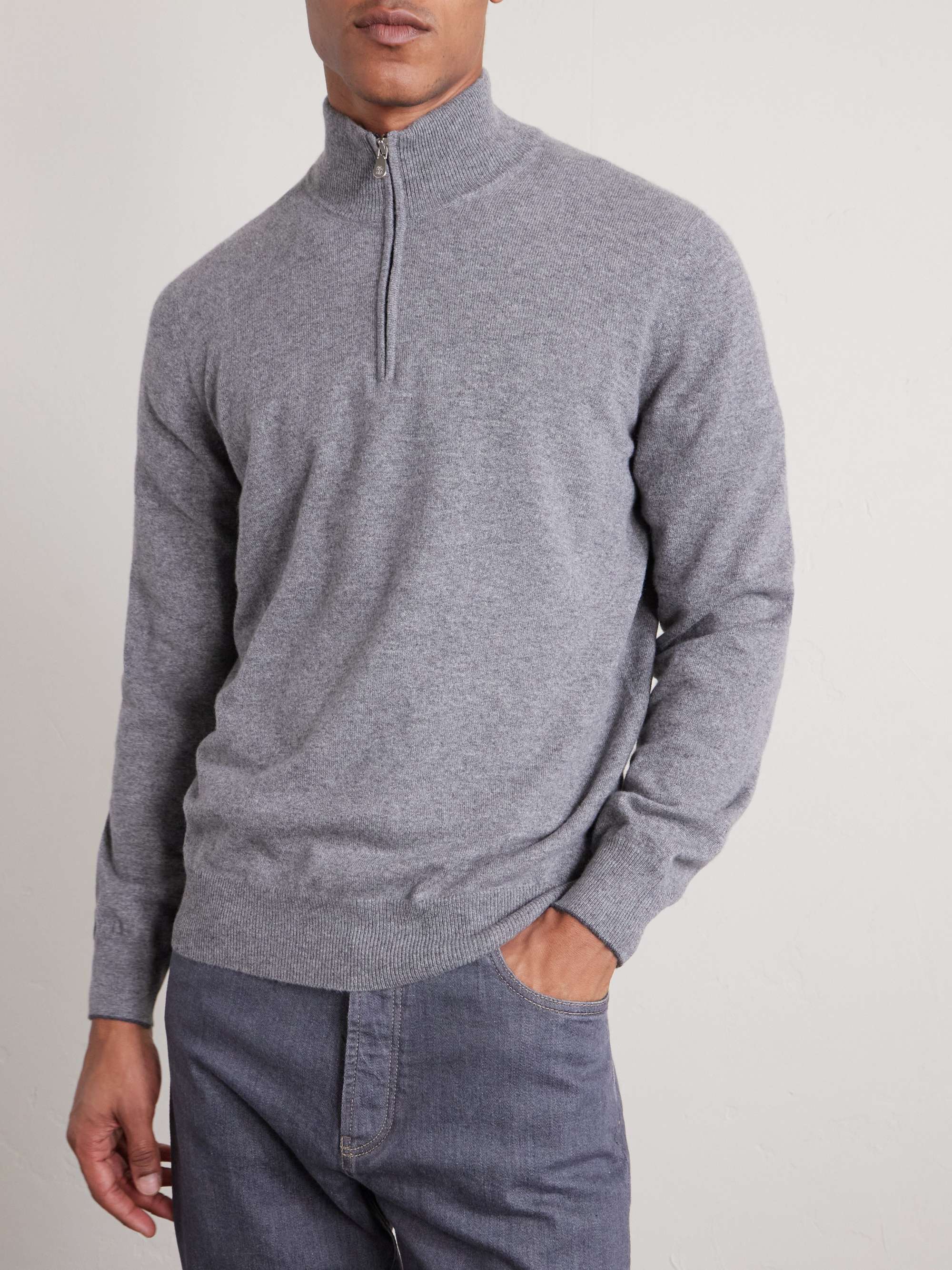 BRUNELLO CUCINELLI كنزة من الكشمير بنصف سحّاب