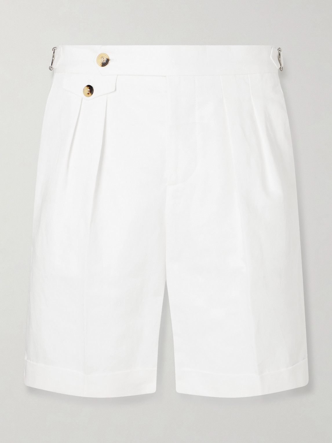 Brunello Cucinelli Wide-Leg Pleated Cotton and Linen-Blend Bermuda Shorts - Men