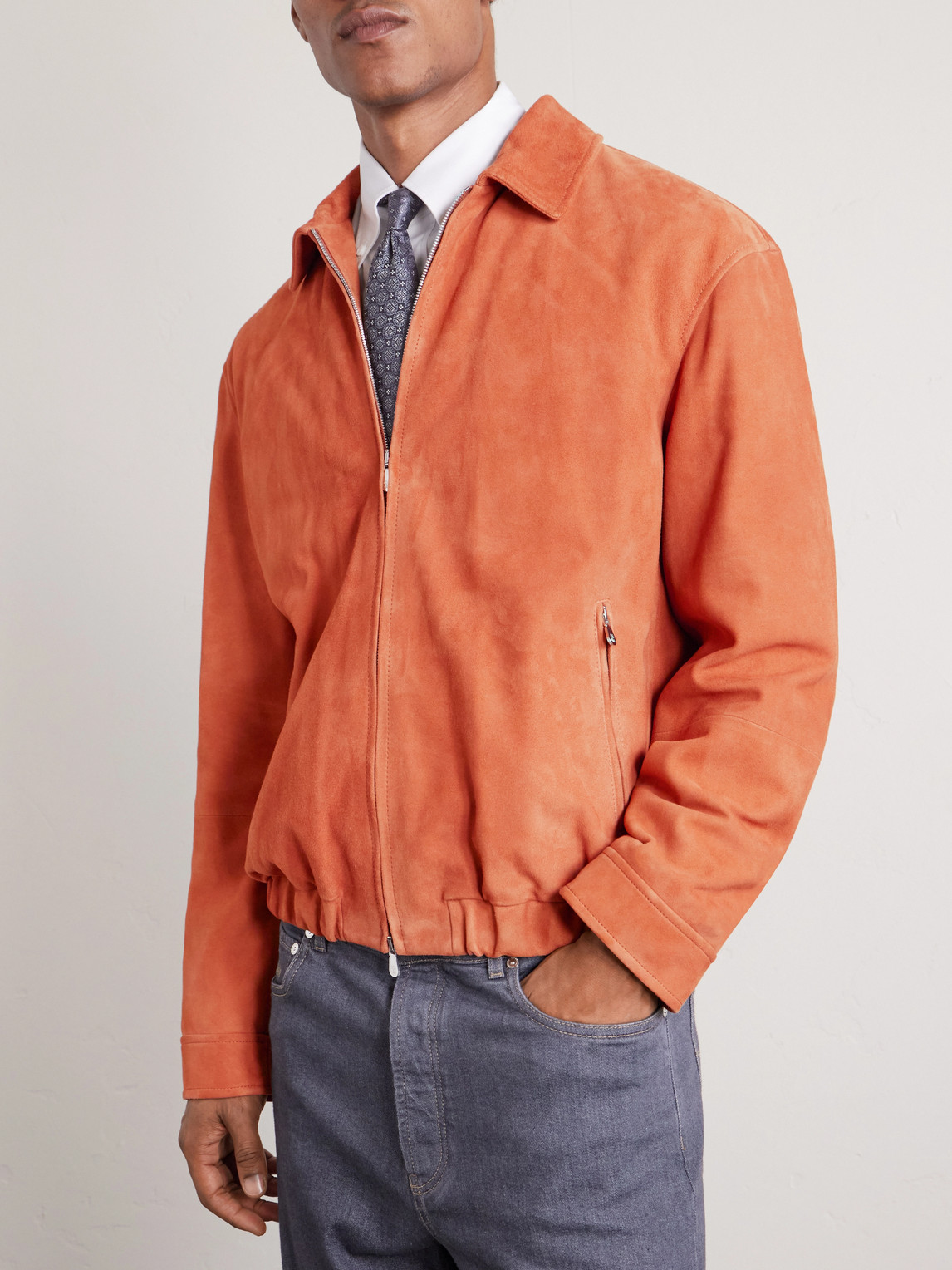  Brunello Cucinelli - Suede Blouson Jacket - Men - Orange - Xl 