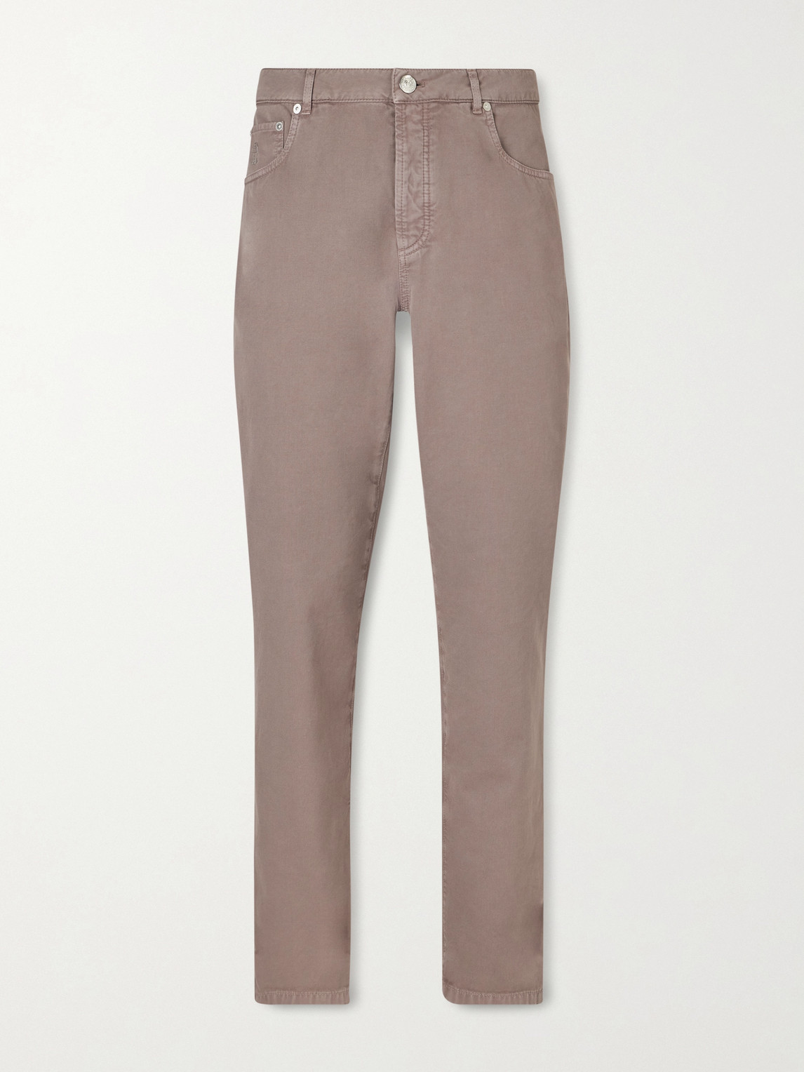 Brunello Cucinelli Logo-Embroidered Straight-Leg Cotton-Twill Trousers - Men