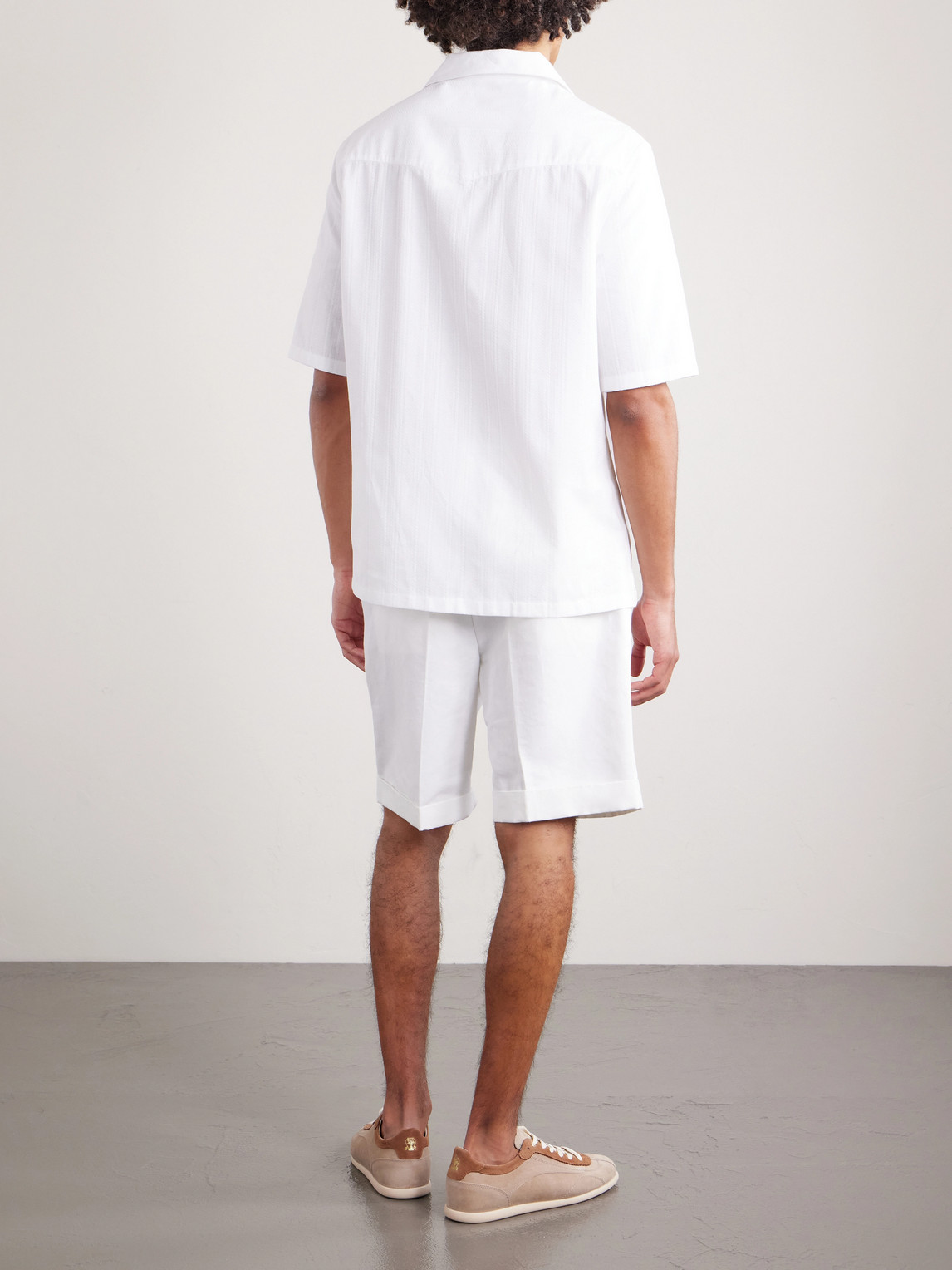 Camp-Collar Textured-Cotton Shirt