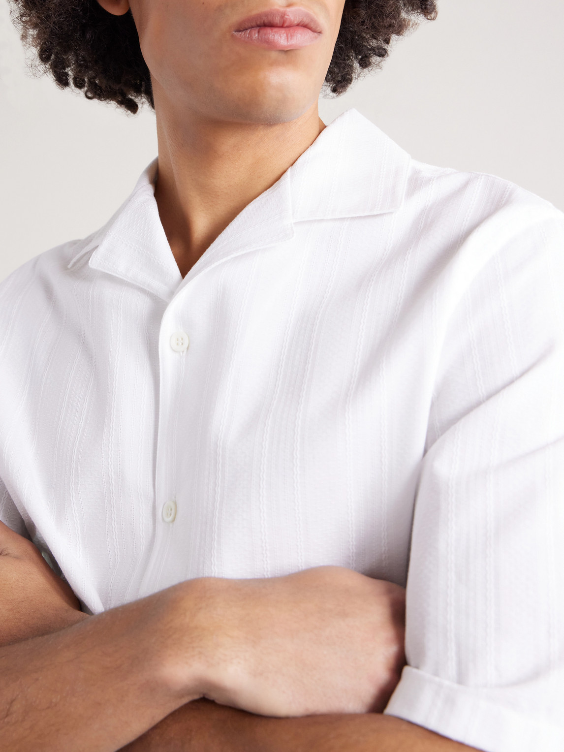 Camp-Collar Textured-Cotton Shirt