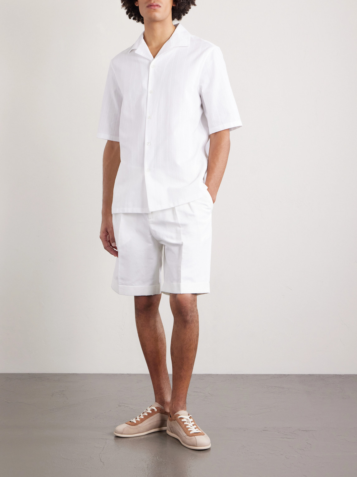 Camp-Collar Textured-Cotton Shirt