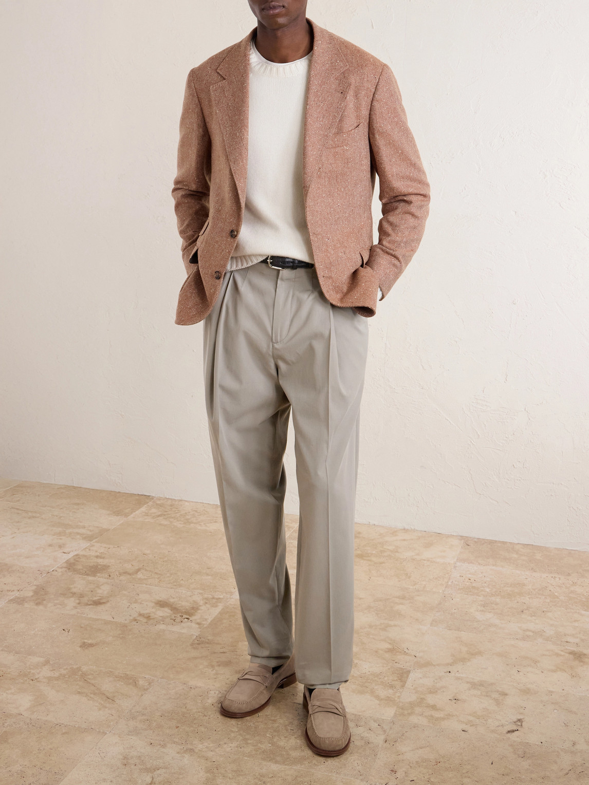 Straight-Leg Pleated Cotton-Twill Trousers