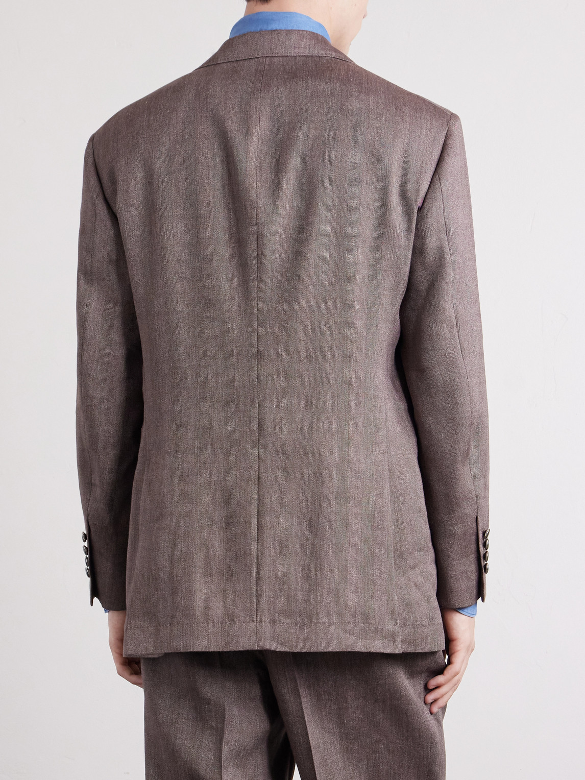  Brunello Cucinelli - Double-breasted Herringbone Linen And Virgin Wool-blend Suit Jacket - Men - Brown - It 46 