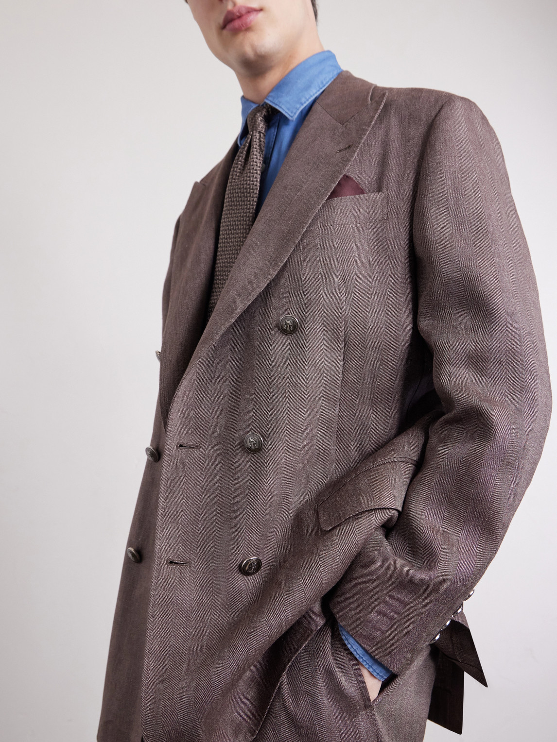Herringbone Linen Double-Breasted