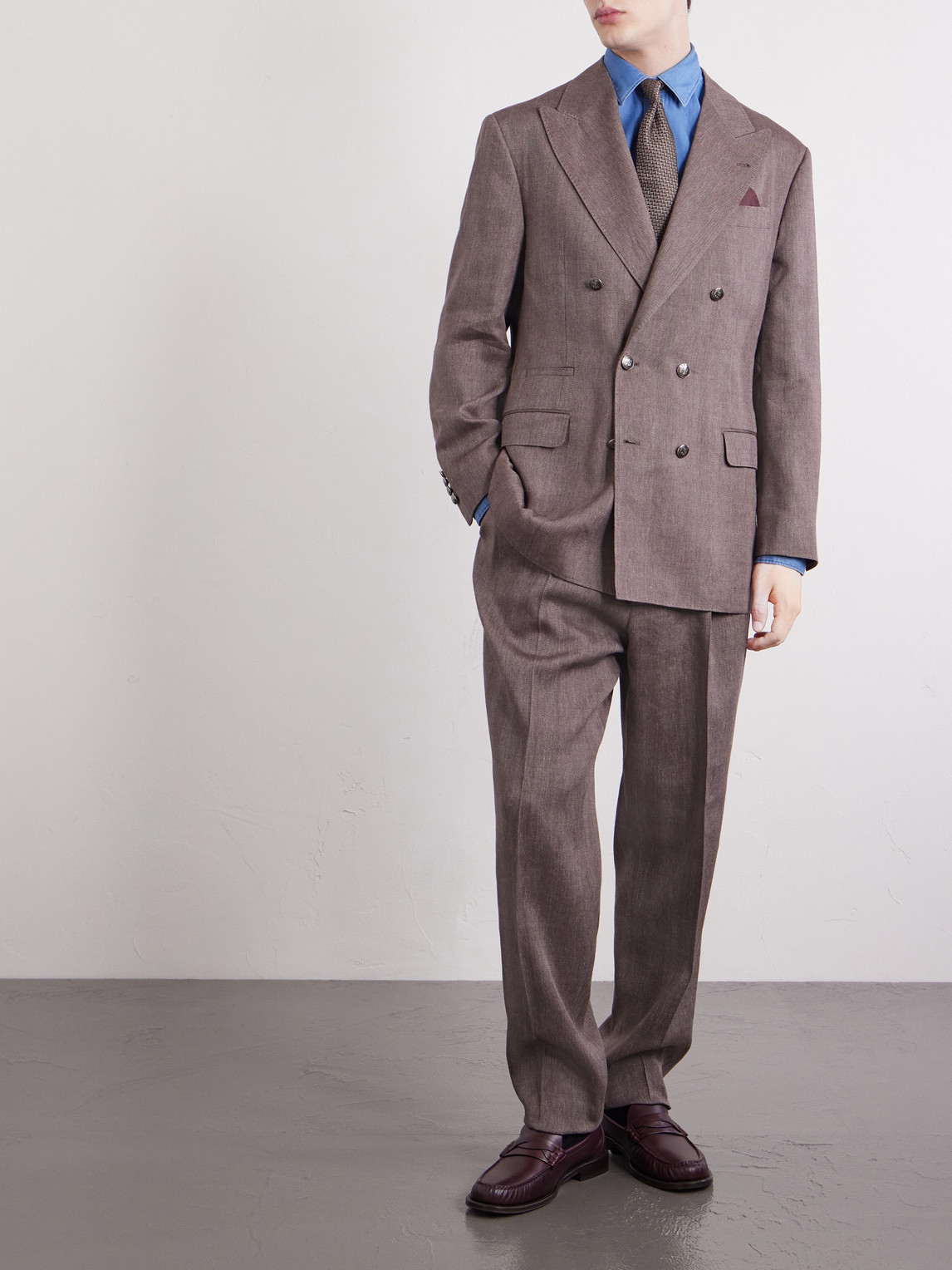Herringbone Linen Double-Breasted