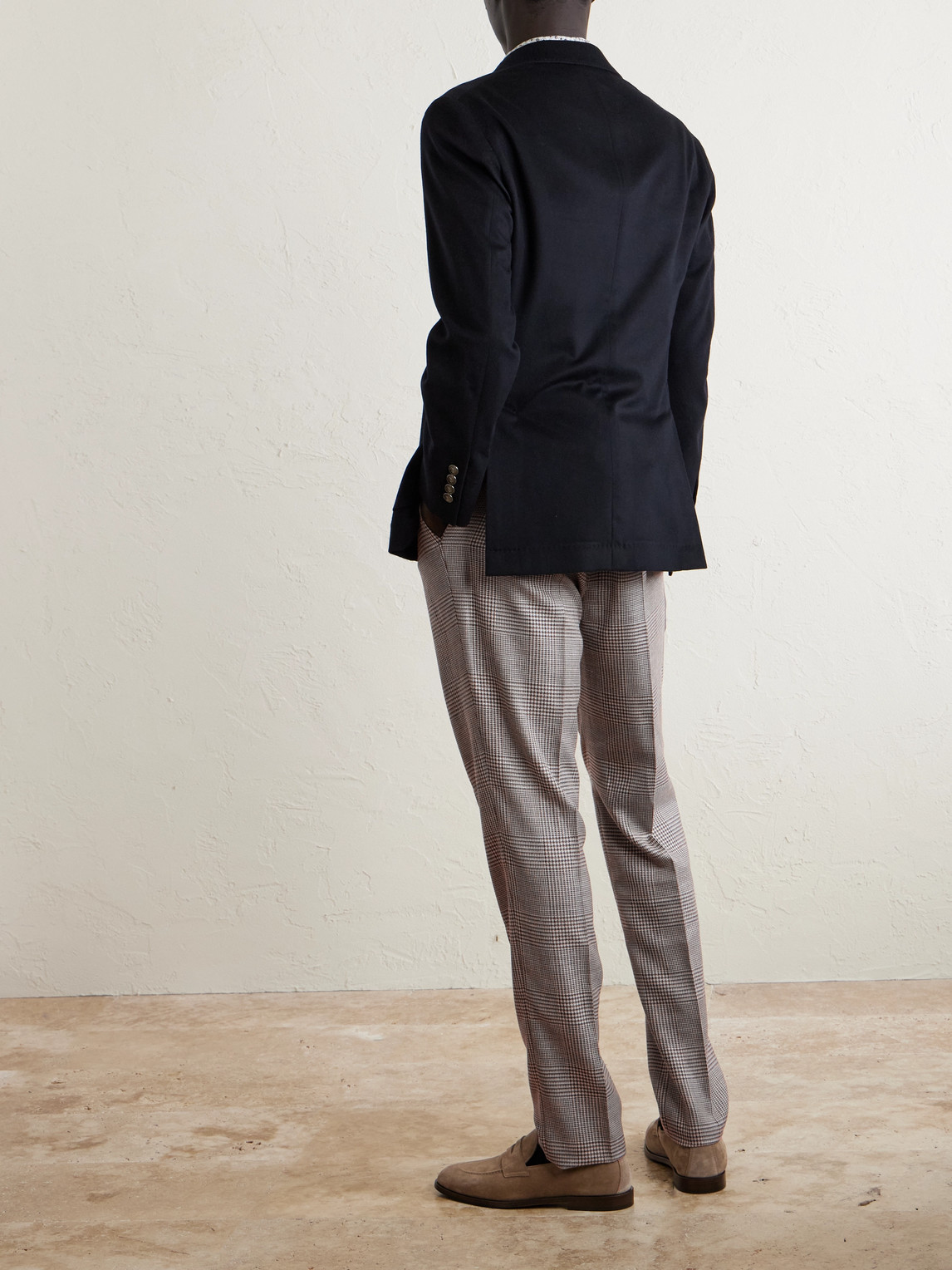  Brunello Cucinelli - Straight-leg Pleated Prince Of Wales Checked Wool, Silk And Linen-blend Trousers - Men - Brown - It 44 