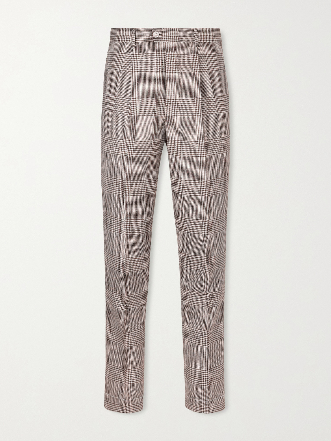 Brunello Cucinelli Straight-Leg Pleated Prince of Wales Checked Wool, Silk and Linen-Blend Trousers - Men