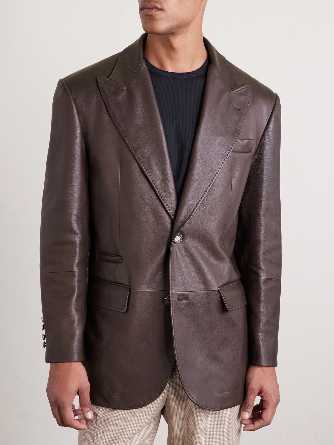  Brunello Cucinelli - Full-grain Leather Blazer - Men - Brown - M 