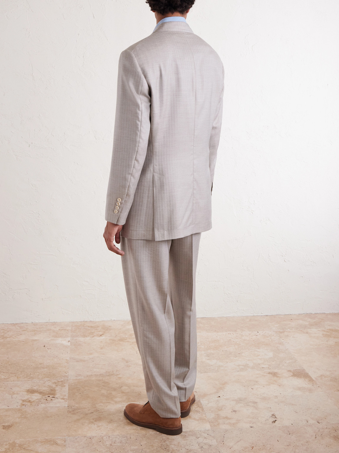  Brunello Cucinelli - Double-breasted Herringbone Cashmere And Silk-blend Suit Jacket - Men - Neutrals - It 46 